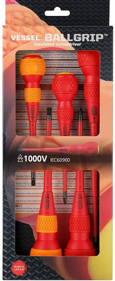 VESSEL Śrubokręt BALL GRIP VDE (izolowany) krzyżak/płaski, zestaw 5 szt