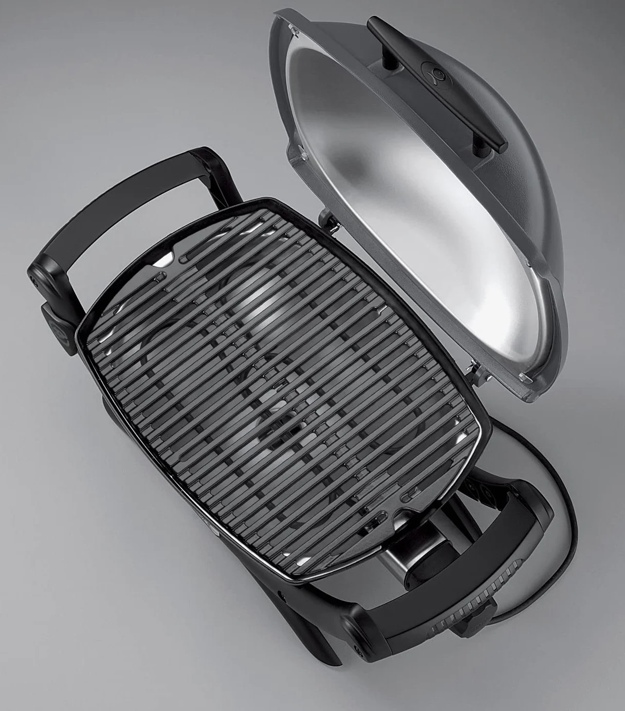 Weber Q1400 Elektryczny Grill, powierzchnia grillowania 43 x 32 cm, przenośny BBQ Grill,2-częściowy żeliwny ruszt pokryty emalią porcelanową, pokrywa i obudowa aluminiowa - Ciemnoszary (52020079)