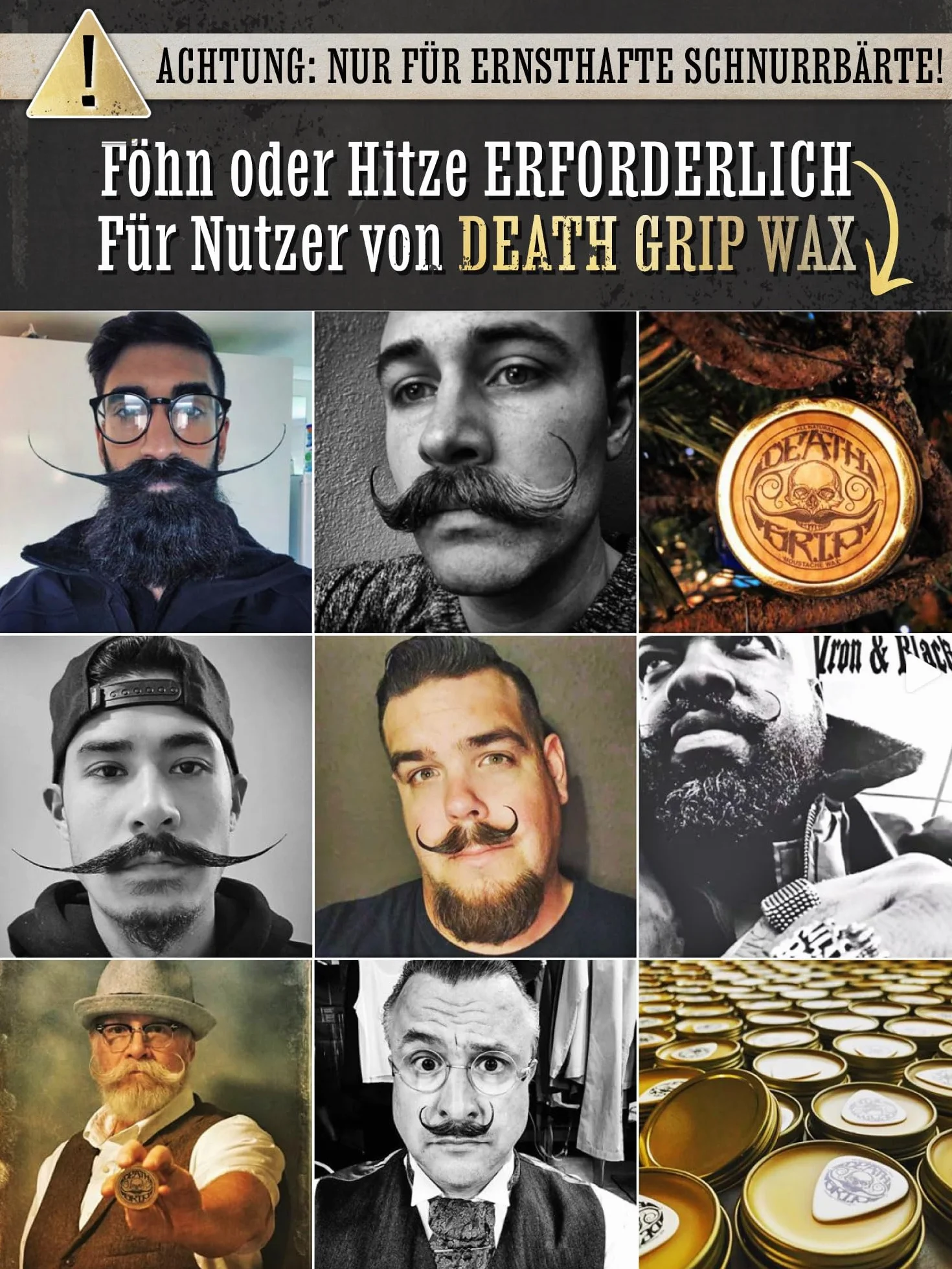 Death Grip Bartwichse ekstra mocne trzymanie – wymagane ciepło – konkurencyjna jakość wosku do wąsów do wąsów na kierownicy, stylizacji, kształtowania i treningu | ekstra mocny wosk do wąsów 1 oz