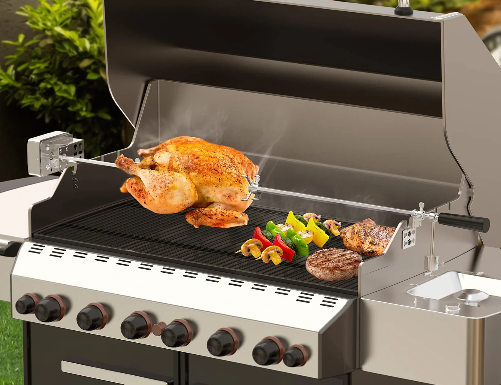 Onlyfire BRK-6012 Uniwersalny zestaw wymiennych szpikulców do rożna Rotisserie Kit z silnikiem