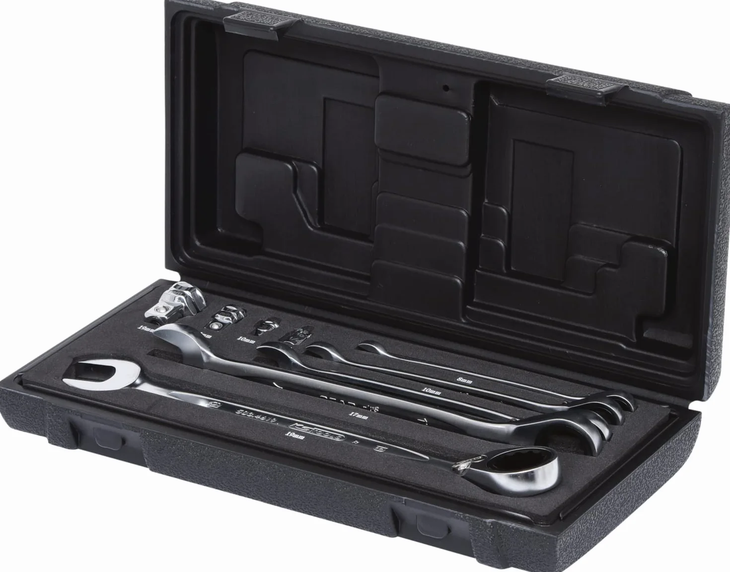 KS Tools 503.4650 GEAR+ Zestaw kluczy płasko-oczkowych z grzechotką, przełączalnych, 9-cz