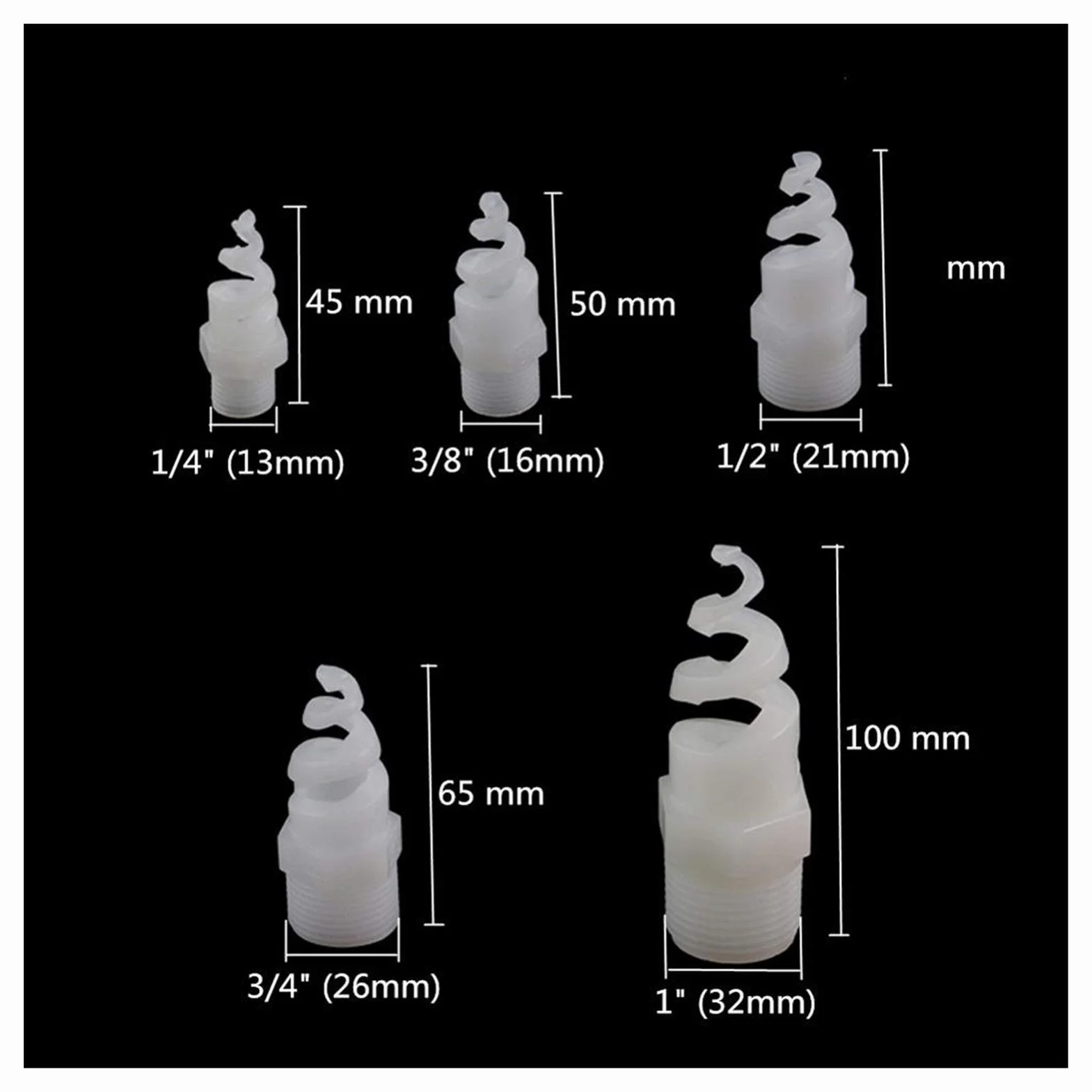Podlewanie Roślin Doniczkowych Podlewanie Butelki Nakrętki Spilli Opakowanie 6/4 "3/8" 1/2 "3/4" 1 "zewnętrzna gwintowana plastikowa dysza, dyszy rozpylającej, wydrążona dysza stożkowa turbiny (Color