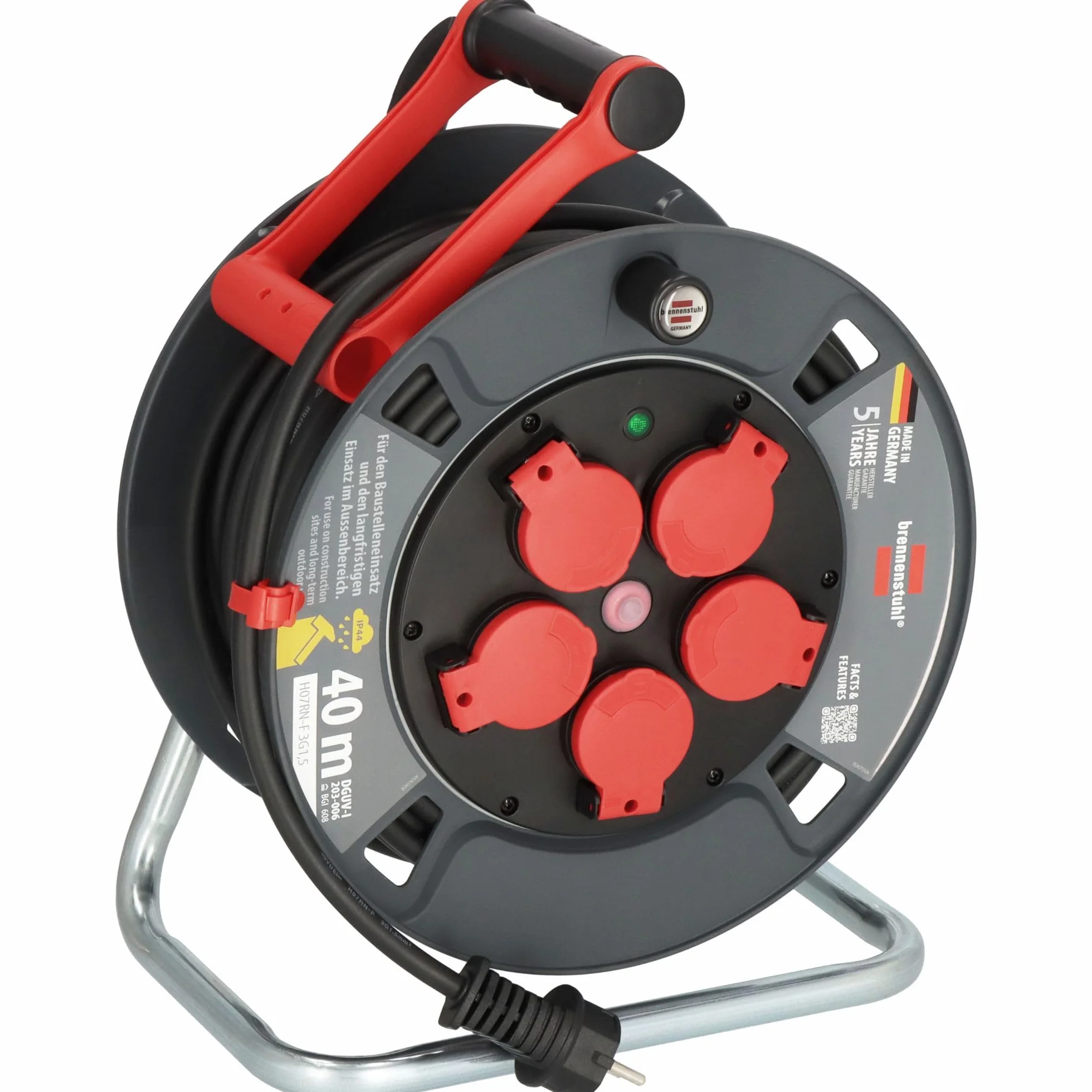 Brennenstuhl Professional bęben kablowy 300 KU 2100 (kabel 25 m w kolorze czarnym, wykonany ze specjalnego tworzywa sztucznego, do użytku na budowie i do stałego użytku na zewnątrz, Made in Germany)