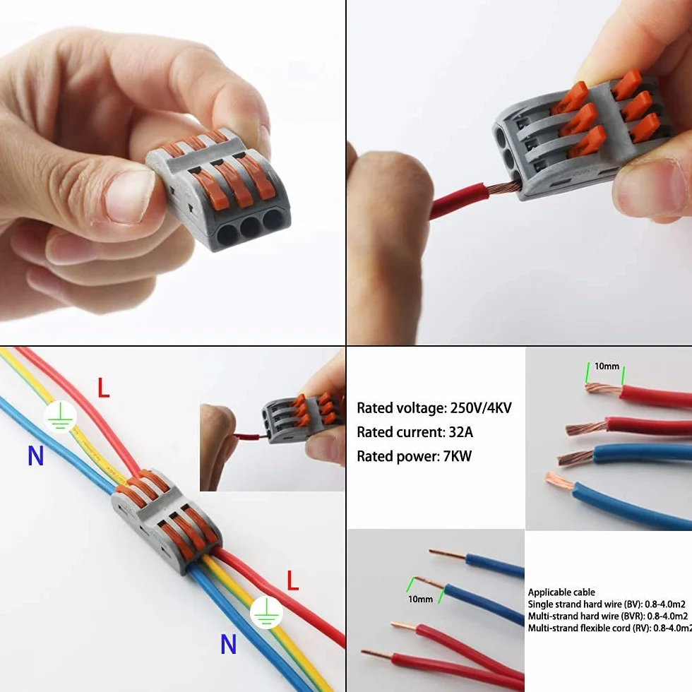 Łączniki kablowe, CESFONJER SPL-3 złączka łącząca, szybki złącznik kablowy, z dźwignią sterującą dwustronną, zacisk do przewodów (12 sztuk)