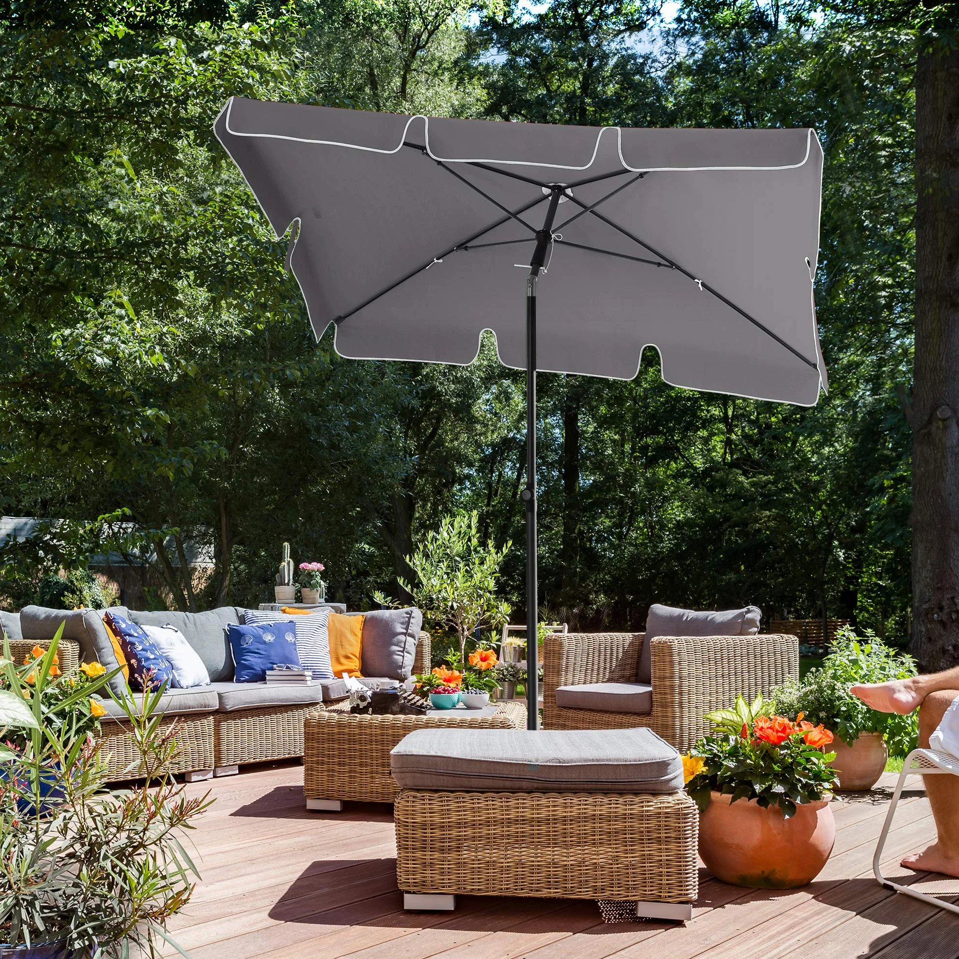 SONGMICS Parasol przeciwsłoneczny, prostokątny, 200 x 125 cm, ochrona przed promieniowaniem UV do UPF 50+, torba, z powłoką PA, do ogrodu, na taras, balkon, bez stojaka, szary GPU25GY