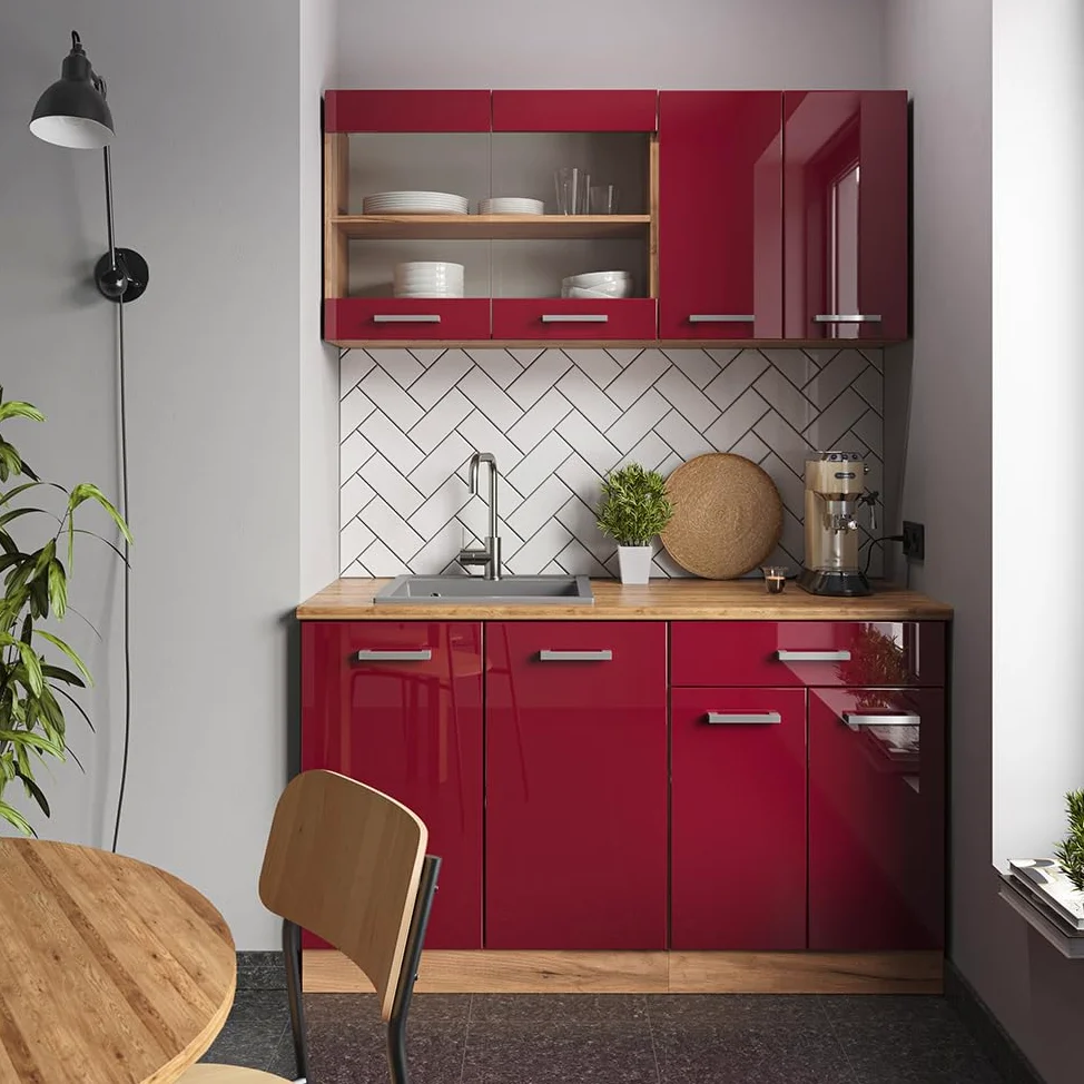 Vicco Front kuchenny "R-Line", Czerwony połysk, 59.6 x 196 cm | front meblowy do szafki pod zabudowę lodówki, adapté aux armoires de cuisine R-Line pour une installation facile