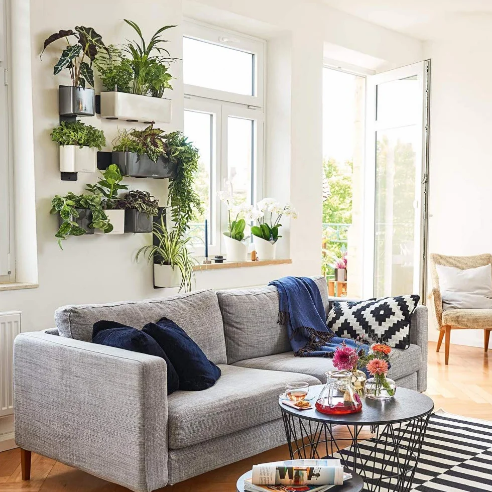 Lechuza Donica, System Nawadniania, Cube Glossy Green Wall Home Kit, Antracyt Optymalny Połysk, 13524