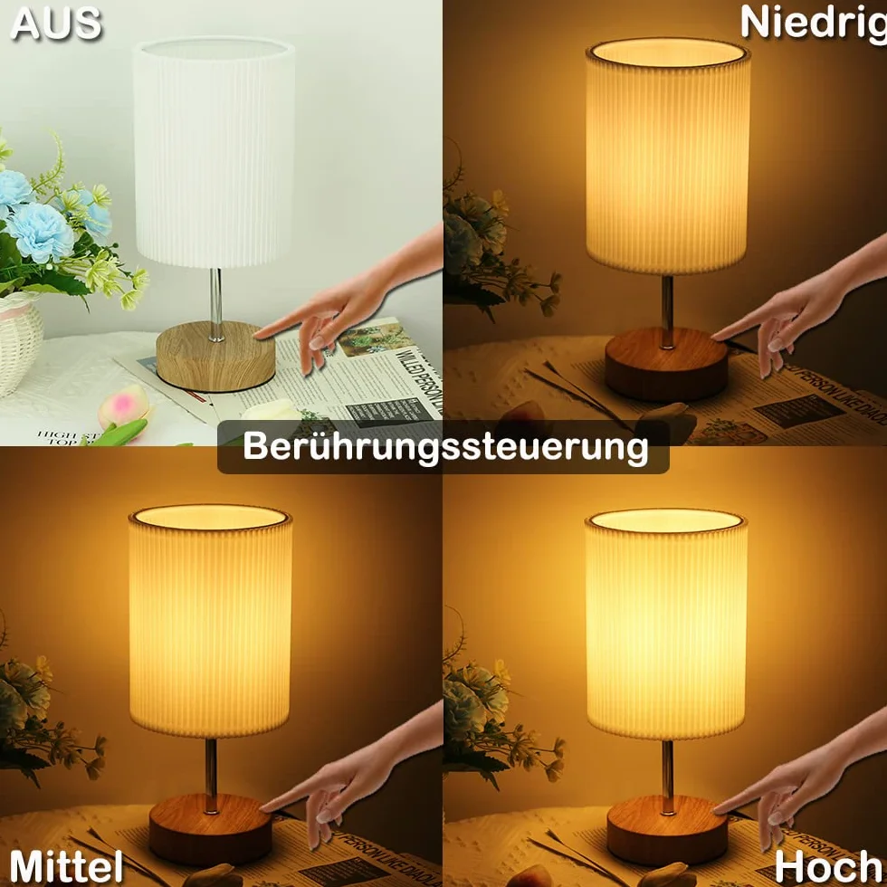 HSLighting Lampka nocna dotykowa ściemniana: lampa stołowa dotykowa ściemniana żarówka 3 poziomy jasności, regulowana lampa biurkowa, minimalistyczna do czytania, salon (Okrągły, 1)