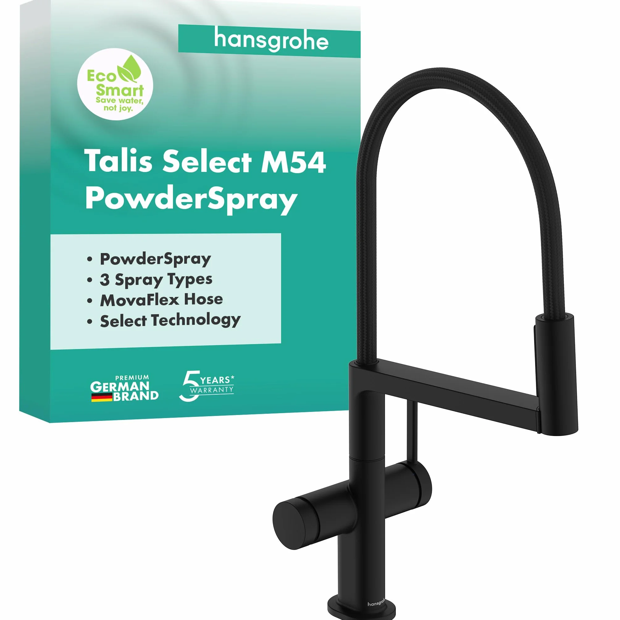 hansgrohe Talis Select M54 PowderSpray - bateria kuchenna z wyciąganą wylewką, Semi-Pro, 3 strumieniowa, kran kuchenny z wysokością wylewki 210 mm, armatura kuchenna, czarny matowy, 72861670