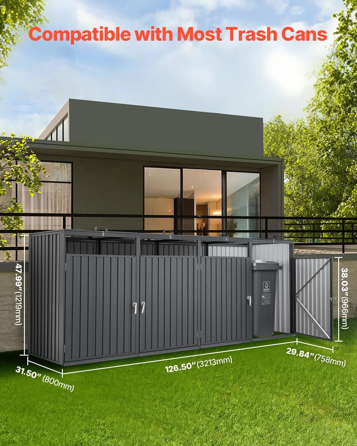 VEVOR Kosz na śmieci 4 x 130 cm stal ocynkowana zamykana szopa na śmieci