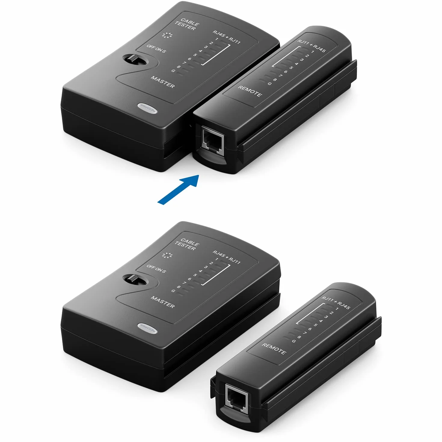 deleyCON Tester Kabli Sieciowych Tester Kabli RJ11 RJ12 RJ45 ISDN LAN Kabel Sieciowy Kabel Krosowy CAT6 CAT7 CAT8 Tester Okablowania - Czarny