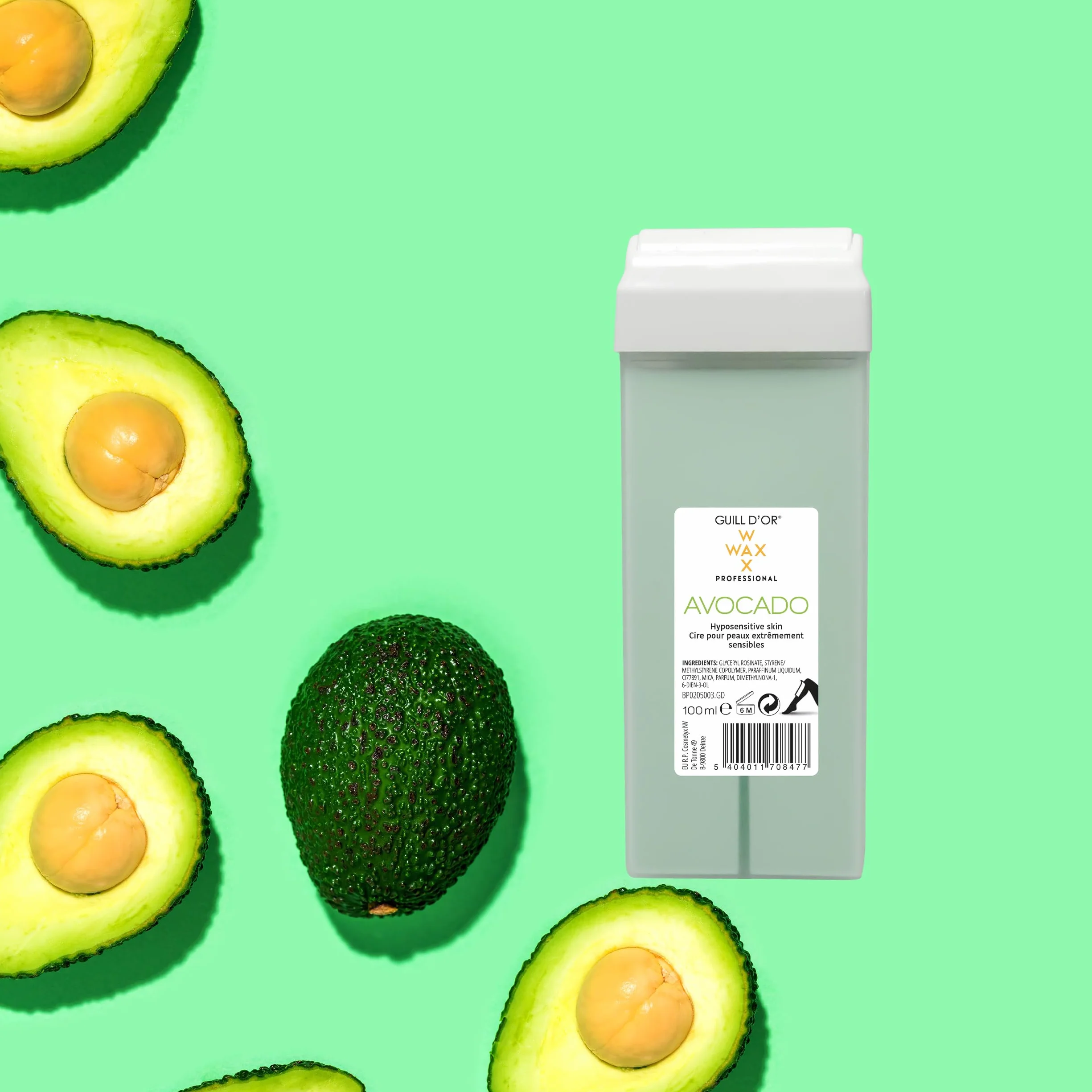 Zestaw 3 wkładów woskowych Avocado marki Guill WaxWax 100 ml, profesjonalna jakość, do depilacji nóg, pach, ciała, łatwe w użyciu, do skóry nadwrażliwej, wszystkich rodzajów włosów.