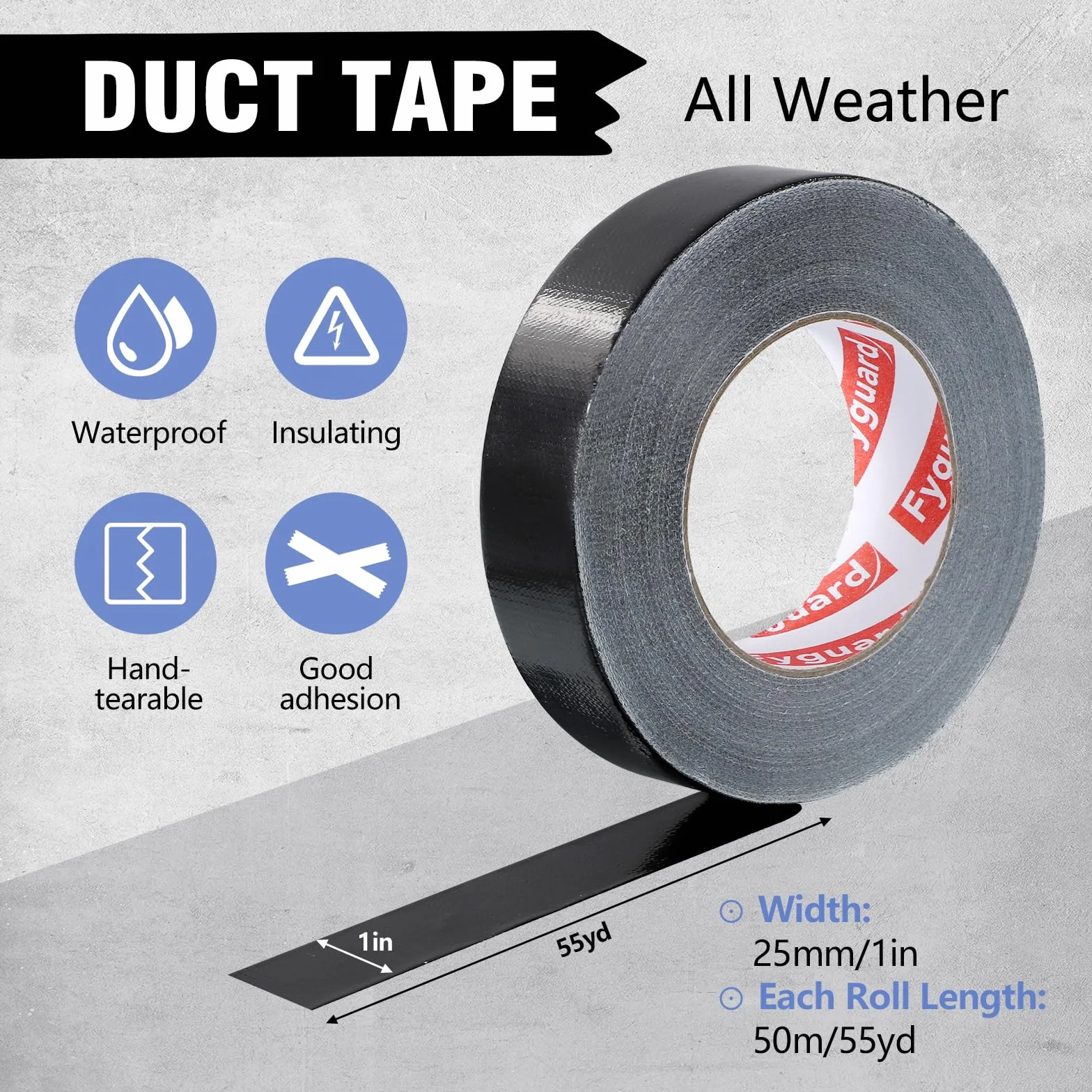 2 rolki taśmy pancernej, 25 mm x 100 m, czarna, taśma naprawcza, 210 μ, wodoodporna taśma do naprawy, mocowania, wzmocnienia, uszczelnienia (50 m/rolka)