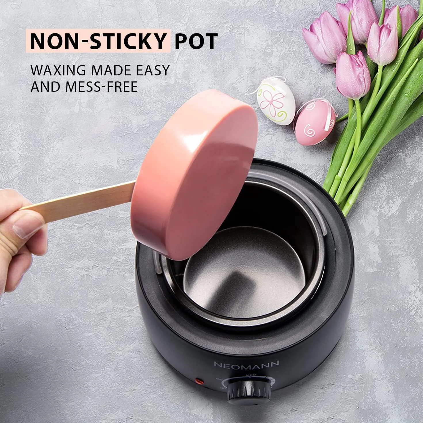 Waxer II Deluxe zestaw wosków dla kobiet i mężczyzn, nieklejący, powlekany teflonem – podgrzewacz do usuwania włosów, w zestawie 600 g pereł woskowych, 30 szpatułek, rękawiczek, pęsety (Waxer II
