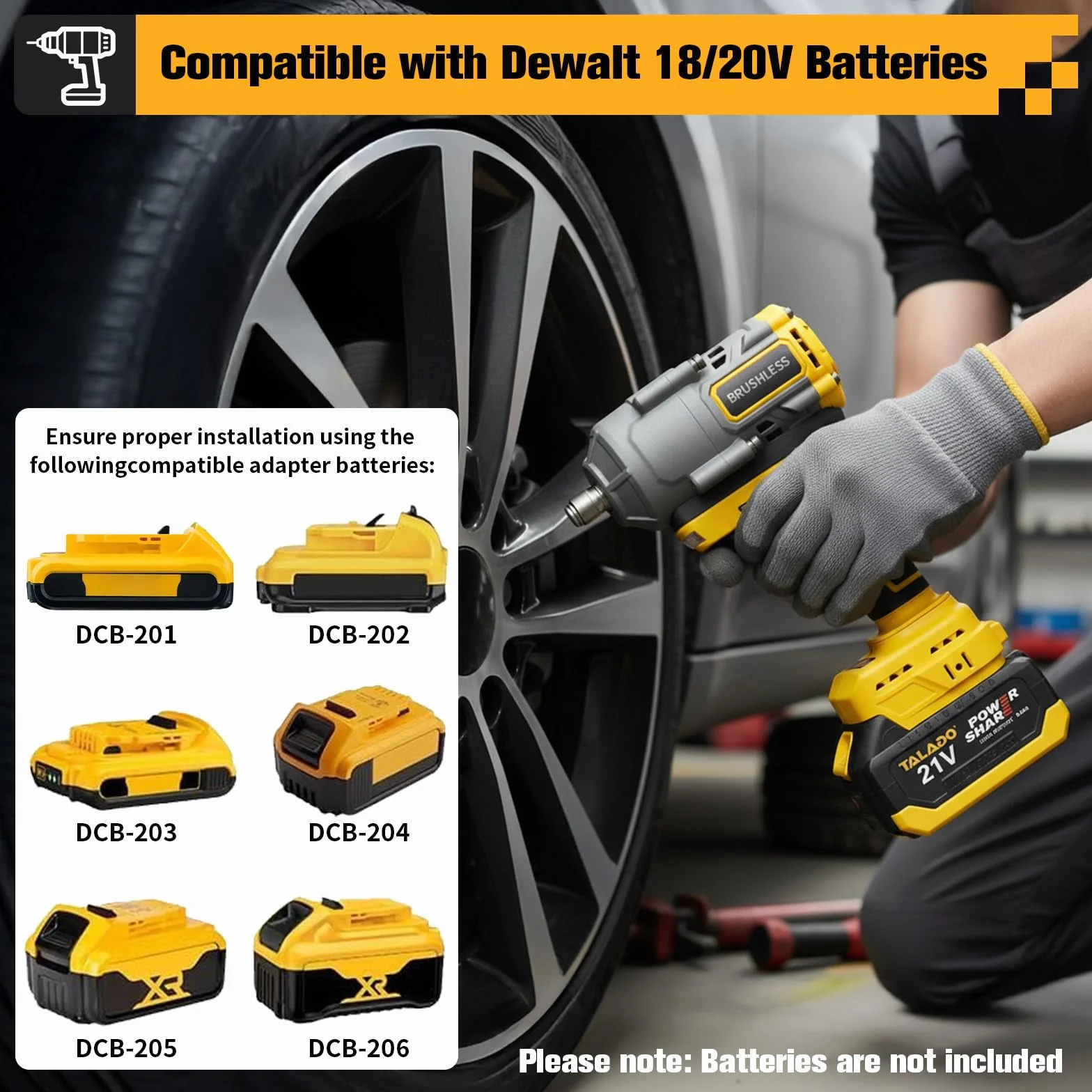 Akumulatorowa wkrętarka udarowa 1100 Nm kompatybilna z DeWalt 18 V/20 V – 1/2" bezszczotkowy klucz płaski z 7 kluczami nasadowymi do naprawy samochodów, wymiany opon i prac budowlanych (bez