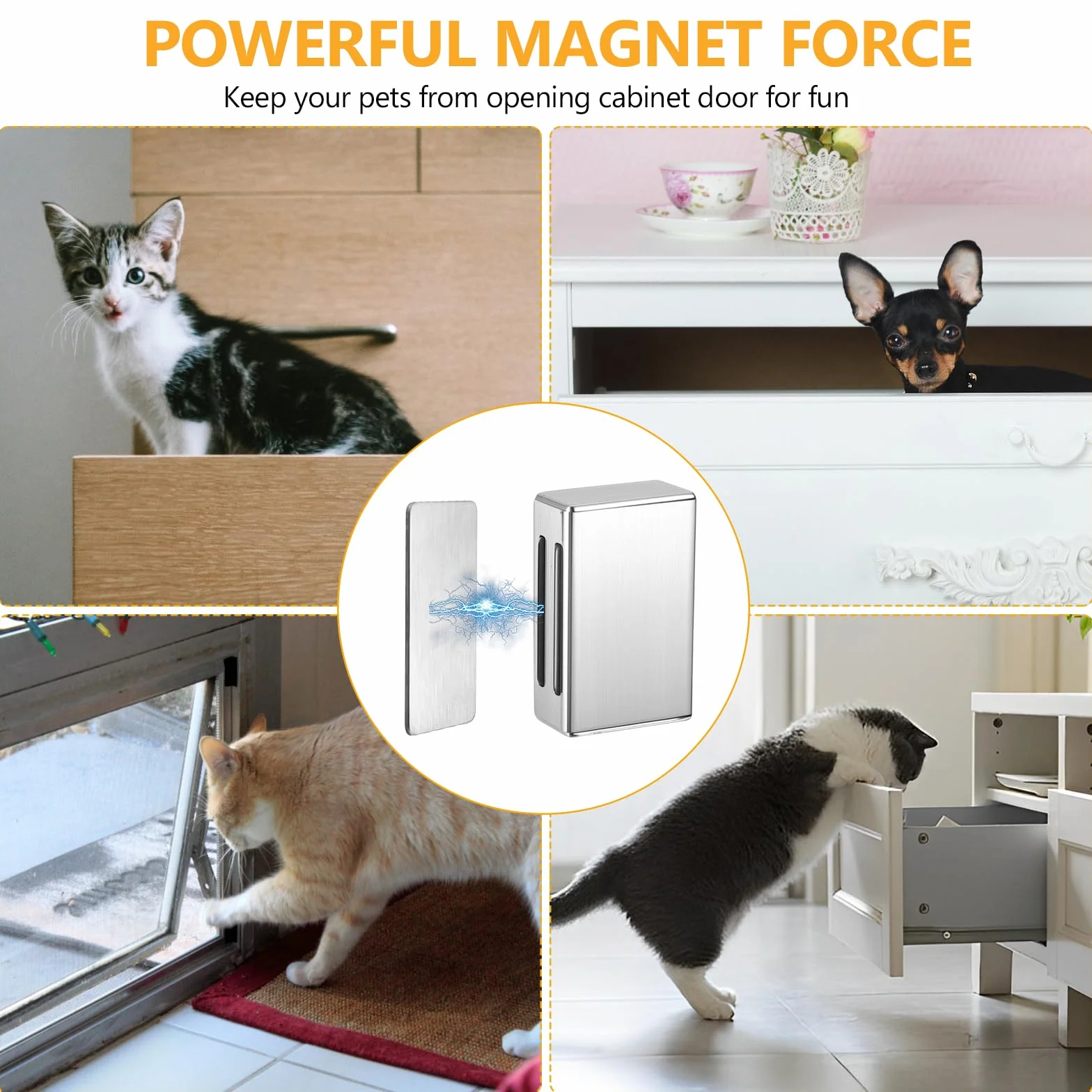 Magnes do szafki ze stali nierdzewnej, mocny magnes magnetyczny, samoprzylepny, do kuchni, szuflad, drzwi, 4 sztuki