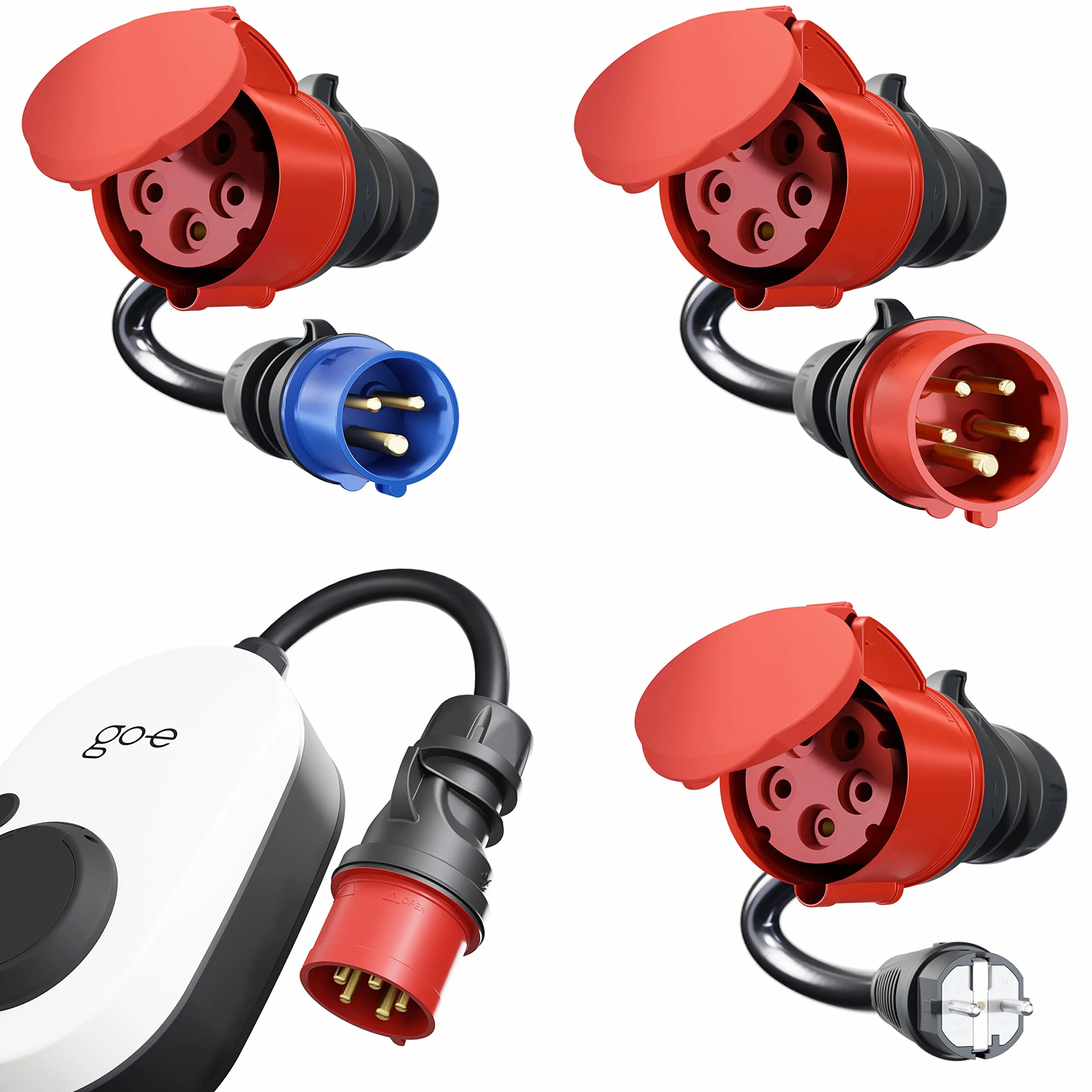 go-e zestaw adapterów dla stacji ładowania Gemini flex 22 kW do gniazda domowego CEE red 16A / CEE blue 16 A / 230V