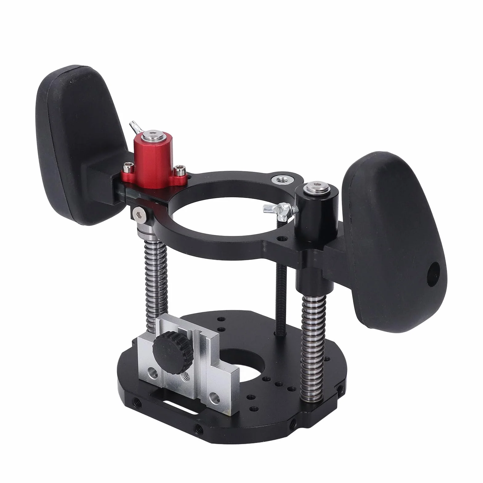Ejoyous Router Lift System, Router Lift Base regulowany skok stołu frezarskiego ze stopu aluminium uchwyt do frezarki do obróbki drewna, zakres zacisku 63,5-65 mm