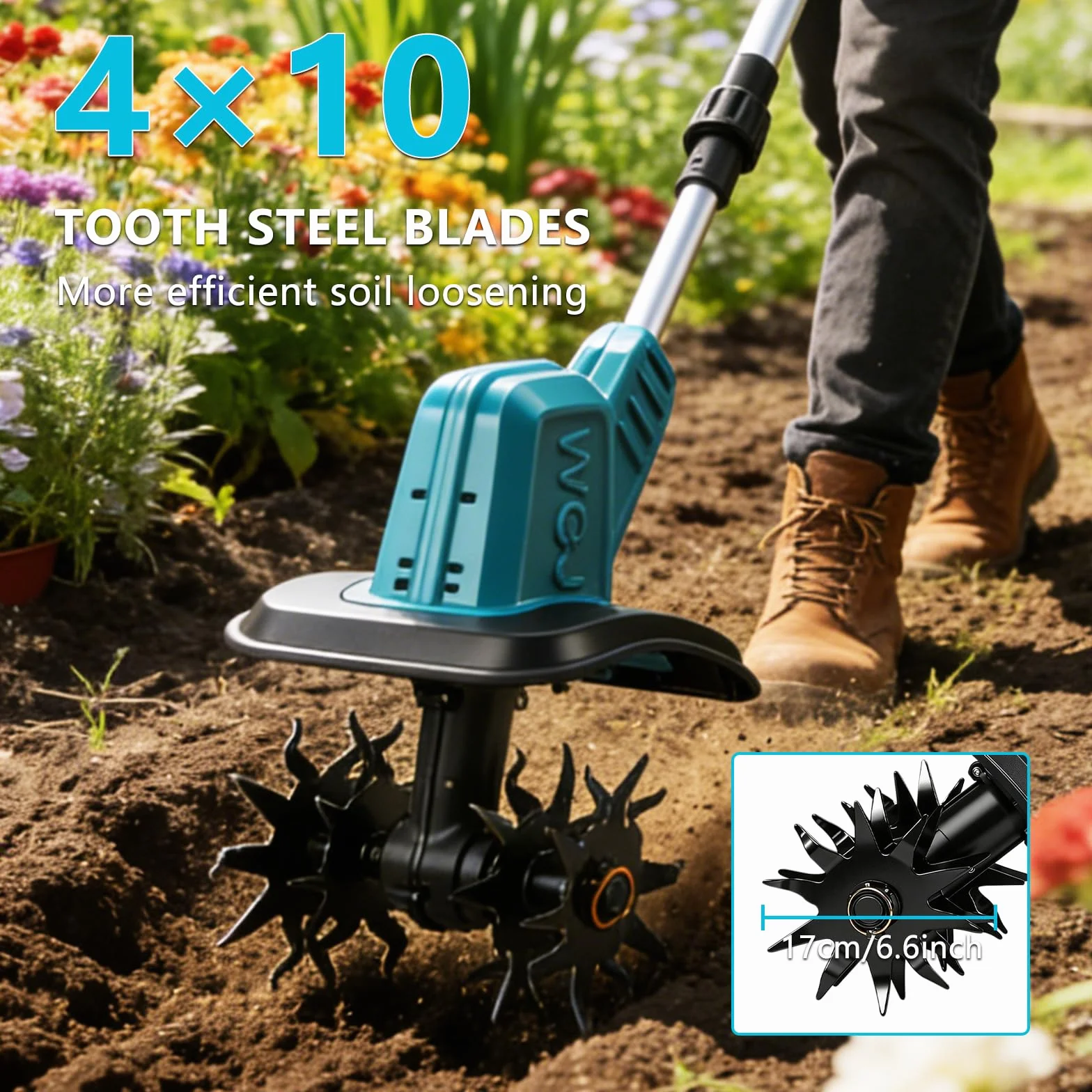 Akumulatorowa glebogryzarka kompatybilna z akumulatorem Makita 18 V, 550 W, składana, szerokość robocza 22 cm, głębokość robocza 17 cm, bezszczotkowa glebogryzarka elektryczna do ogrodu i trawnika