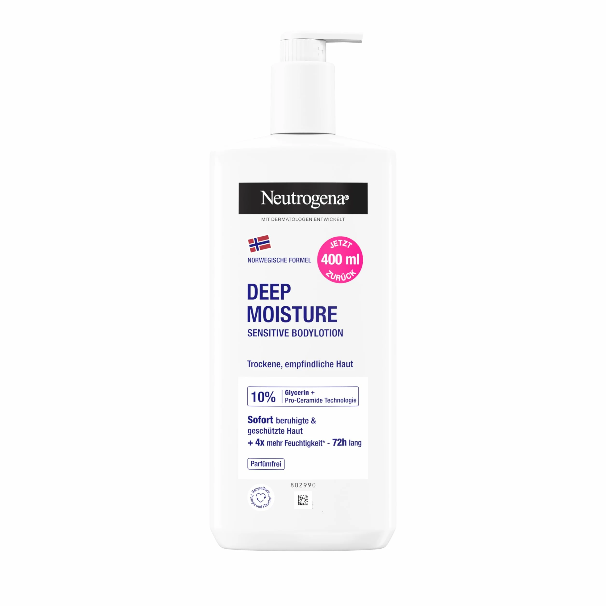 Neutrogena Norweska formuła Deep Moisture Sensitive balsam do ciała (400 ml) do suchej i wrażliwej skóry z 10% gliceryną i technologią Pro-Ceramide