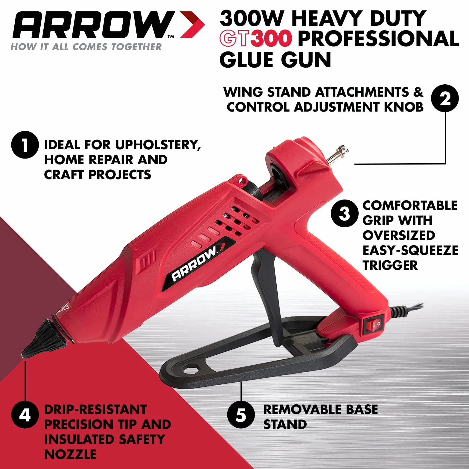 Arrow Fastener 300 W, wytrzymały, profesjonalny elektryczny pistolet do klejenia na gorąco, do rzemiosła, budownictwa i drewna, przezroczysty