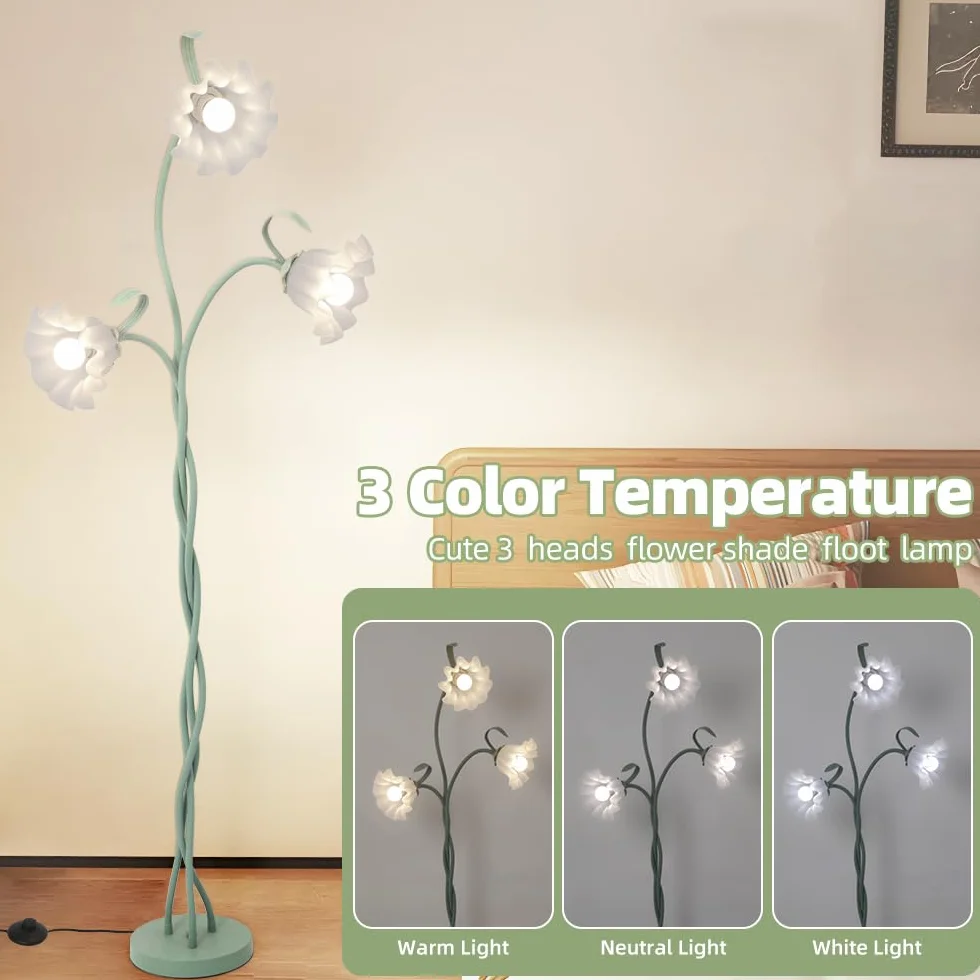 Lampa podłogowa w stylu vintage, z 3 głowicami, do salonu, 3 temperatury barwowe, lampa podłogowa z regulacją wysokości z gęsią przekąską, 67", nowoczesna lampa z 3 głowicami, do pokoju