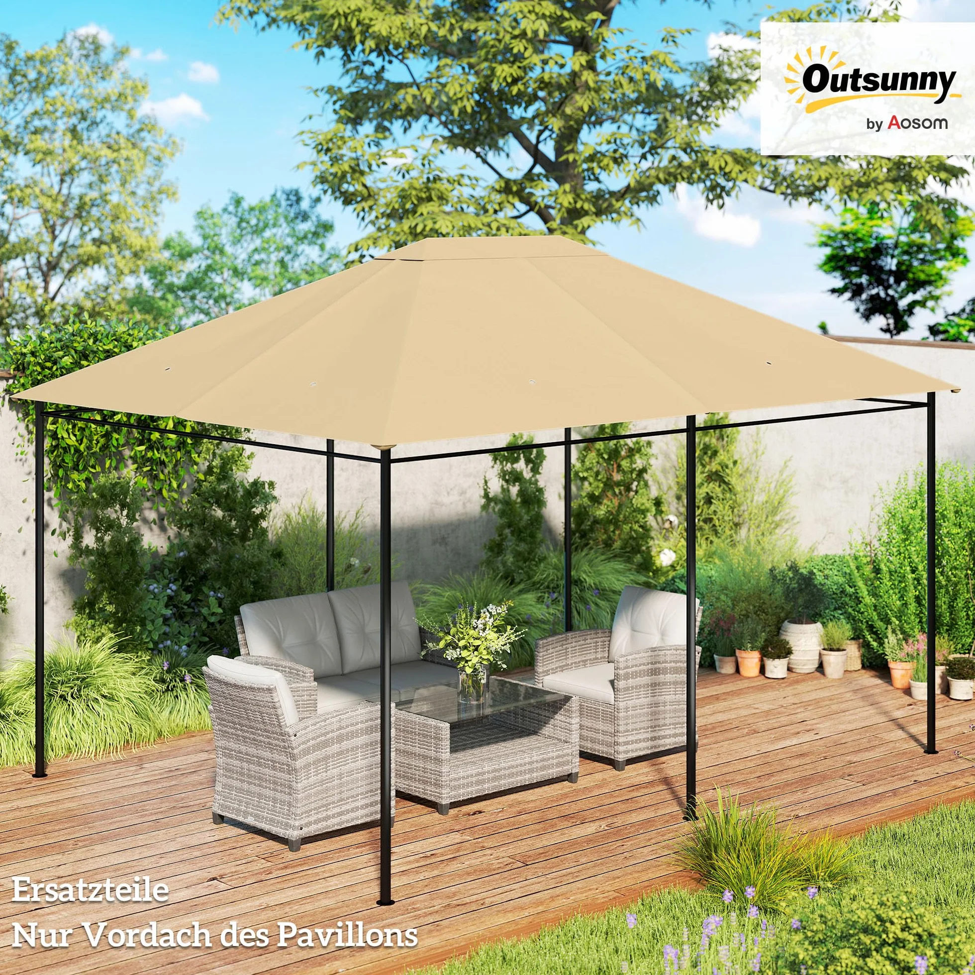 Outsunny zapasowy dach do pawilonu 4x3 m wodoodporny UV 30+ poliester 180 g/m² khaki