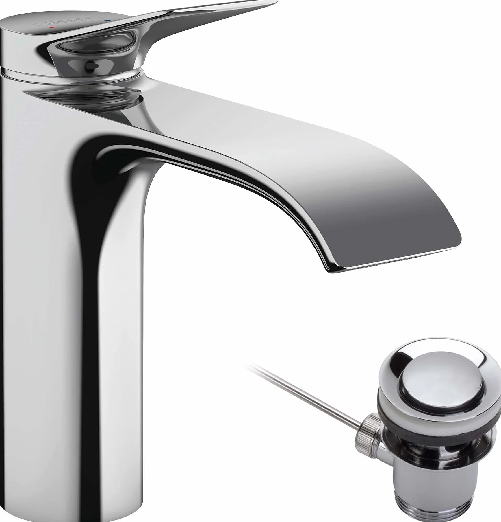 hansgrohe Vivenis - jednouchwytowa bateria umywalkowa z zestawem odpływowym klik-klak, kran łazienkowy z wylewką 110 mm, oszczędność wody (EcoSmart), chrom, 75020000