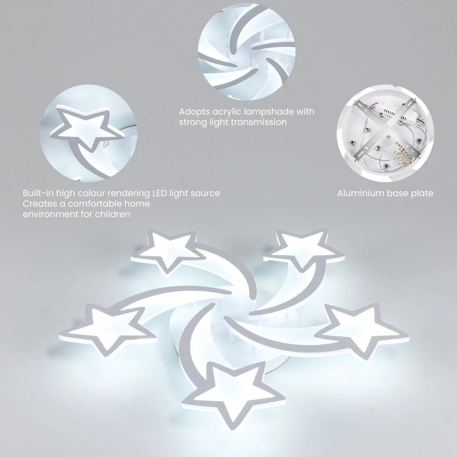 Riserva Ściemnialna lampa sufitowa LED, 50W 6000LM Nowoczesna lampa sufitowa z pilotem/APP, 3000-6500K Φ70cm, Akrylowy żyrandol w kształcie 5 gwiazdek do sypialni, salonu