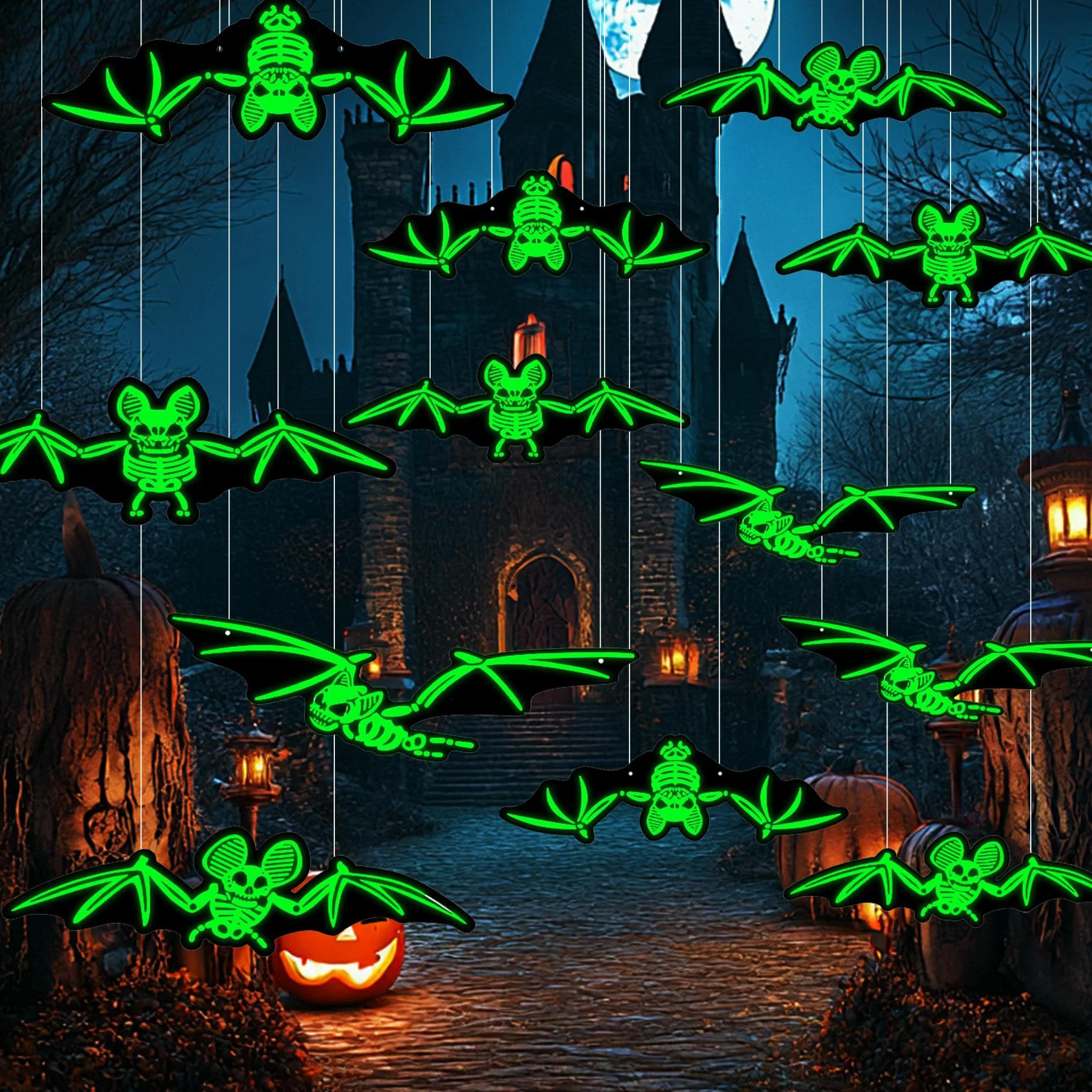 Zestaw dekoracji na Halloween, 12 sztuk, świecący nietoperz, naklejki ścienne, wodoodporne, PCW