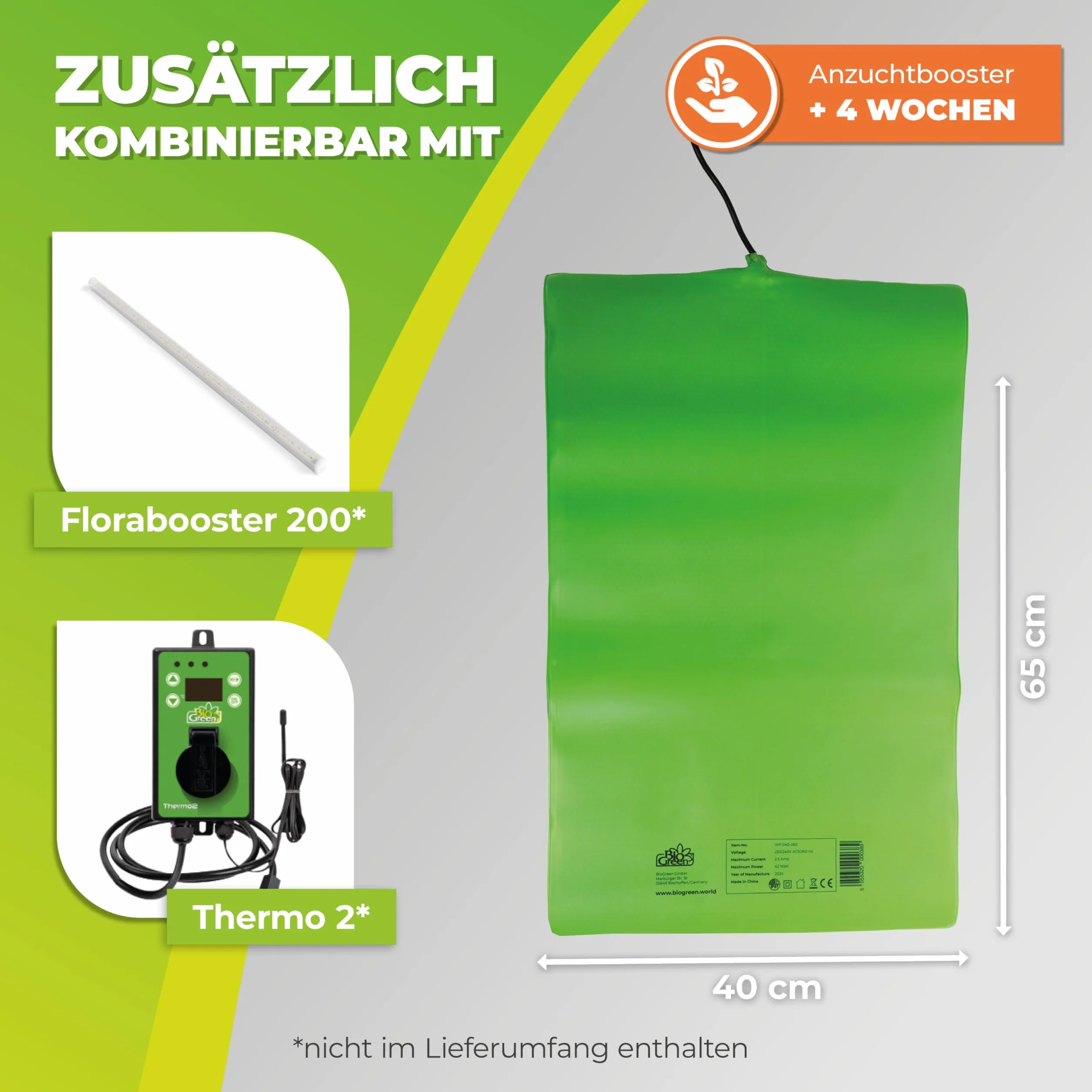 BioGreen mata grzewcza do uprawy roślin, 40 x 65 cm, 42 W, wodoszczelna płyta grzewcza, Turbo do kiełkowania i sadzonek