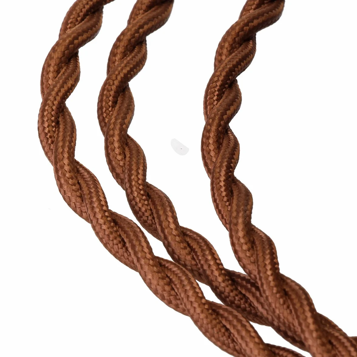GreenSun Kabel zasilający, tekstylny, 3-żyłowy, 20 m, 3 x 0,75 mm², kabel tekstylny, oplot tekstylny, kabel zasilający, 3-biegunowy, 3-żyłowy kabel elektryczny, kabel do lampy, do lamp, kolor kawowy