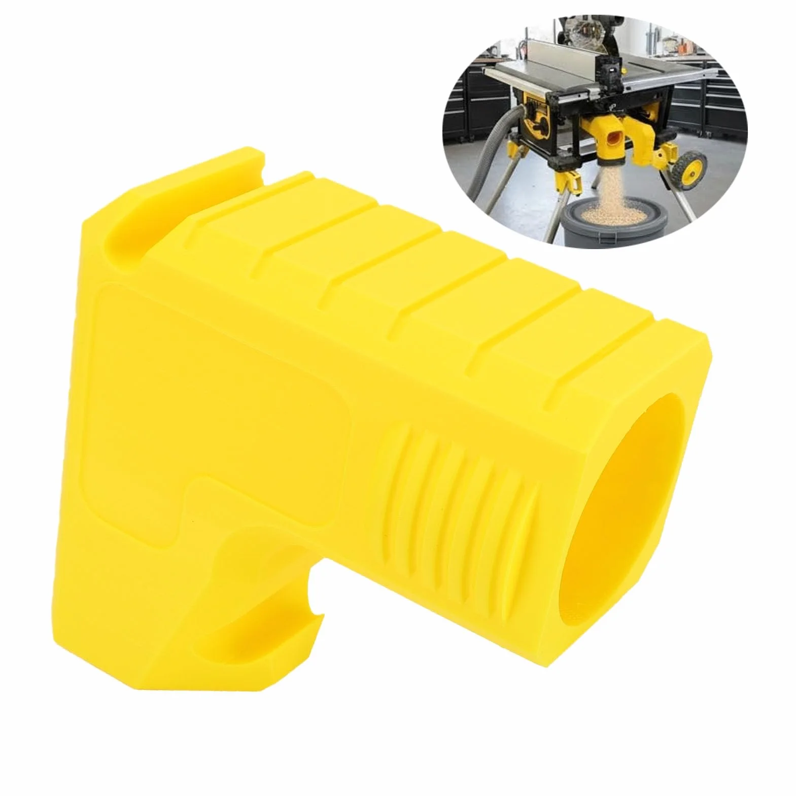 Generic Kompaktowy Adapter Przyłącza Pyłu do Piły Stołowej Efektywne Odprowadzanie Pyłu do Piły Stołowej DWE7485 Instalacja Zatrzaskowa Żółty, Odporny na Uderzenia materiał Polimerowy