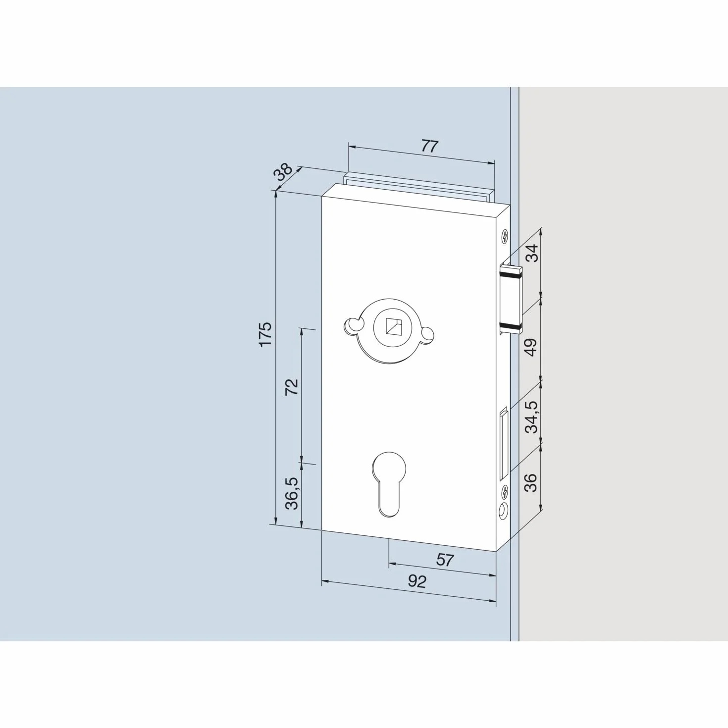 Zamek do drzwi szklanych Junior Office Classic PZ z wymienną do rozet, grubość szkła 8 mm, szklane okucie lewe - efekt aluminium ze stali szlachetnej