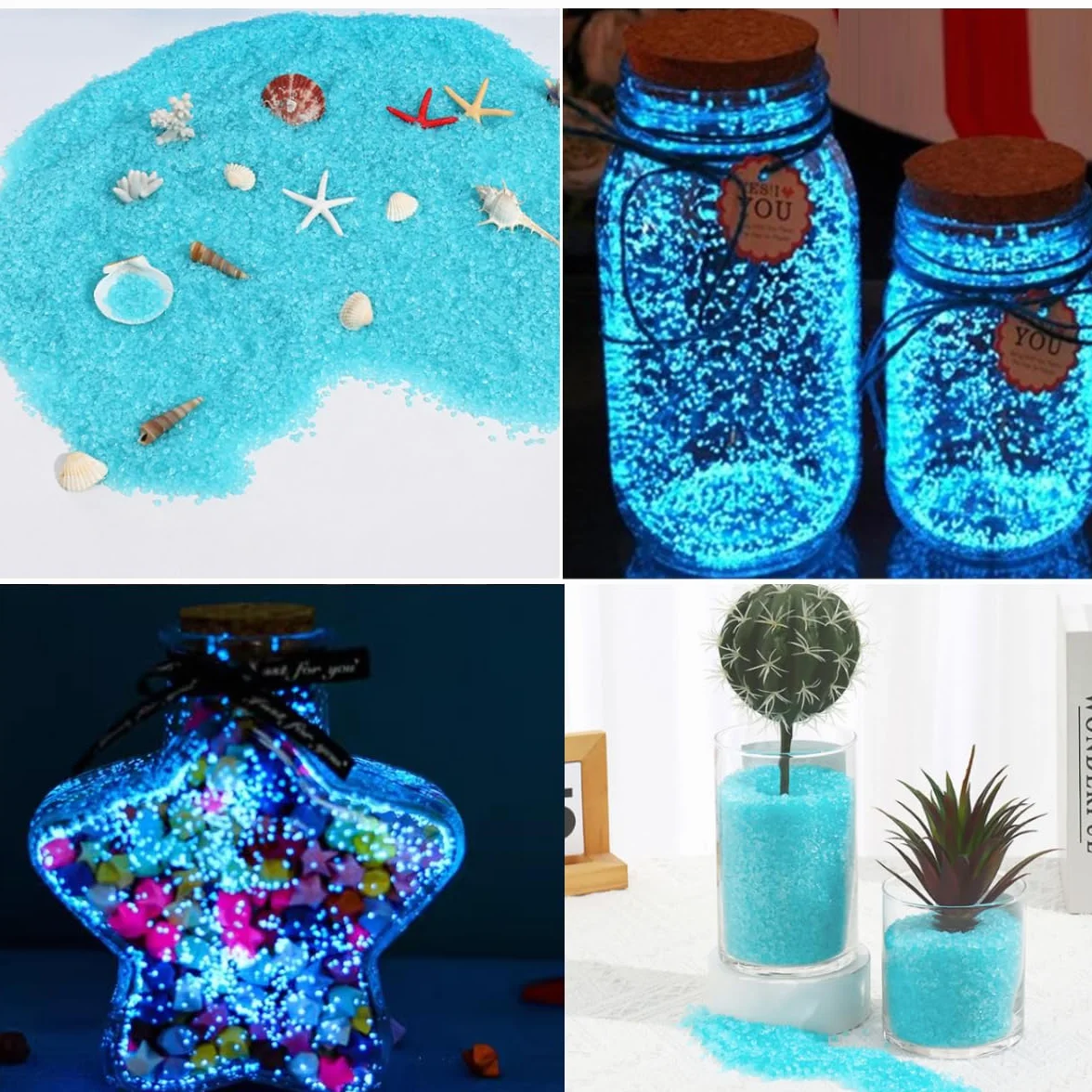 Niebieski Świecący Piasek Fluorescencyjny 3-5 mm 150g do Akwarium Dekoracyjny
