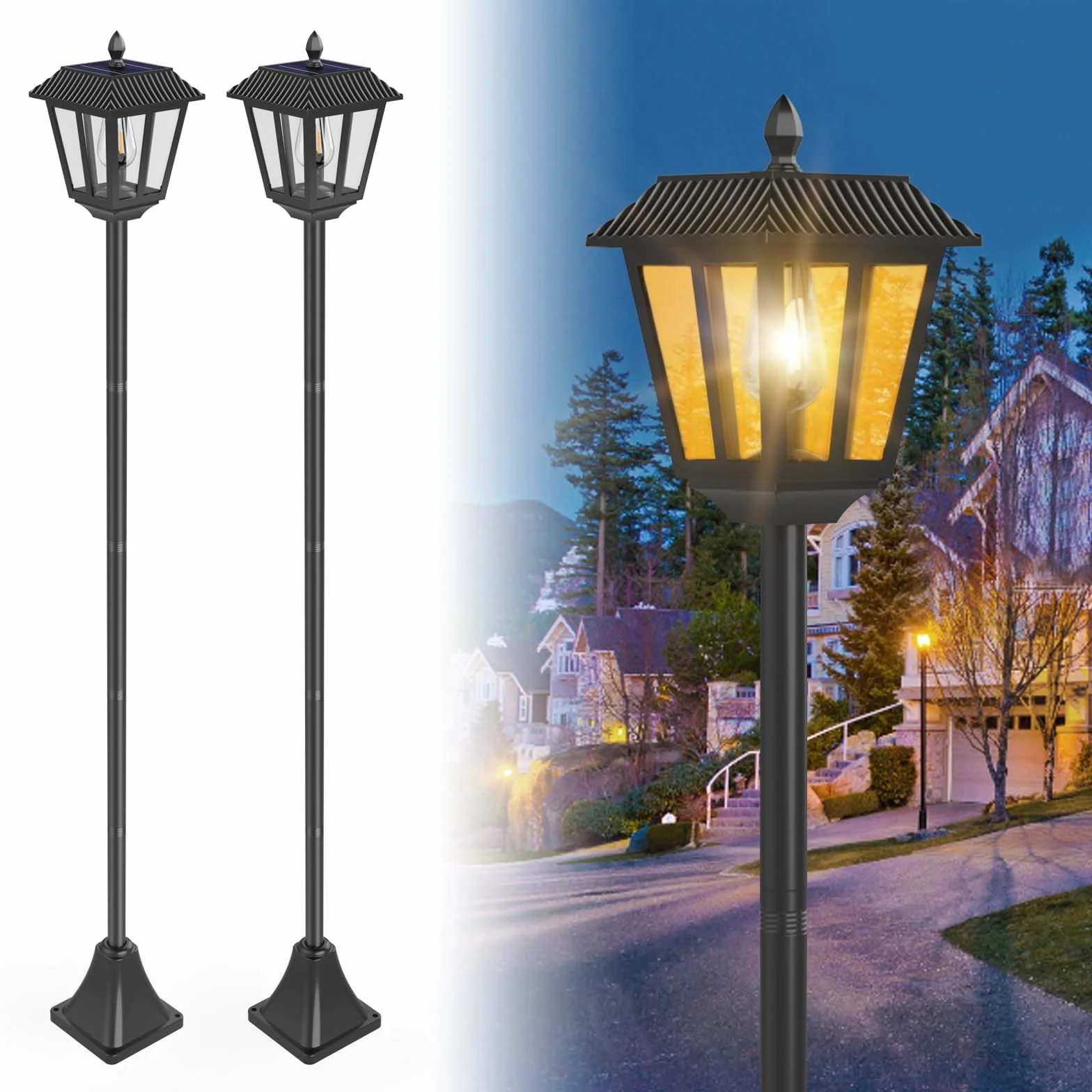 Zewnętrzne lampy solarne LED, latarnia cmentarska z palikiem, wodoodporne lampy solarne do ogrodu, ścieżki podłogowe, 170 cm, ciepłe białe światło (2 sztuki)