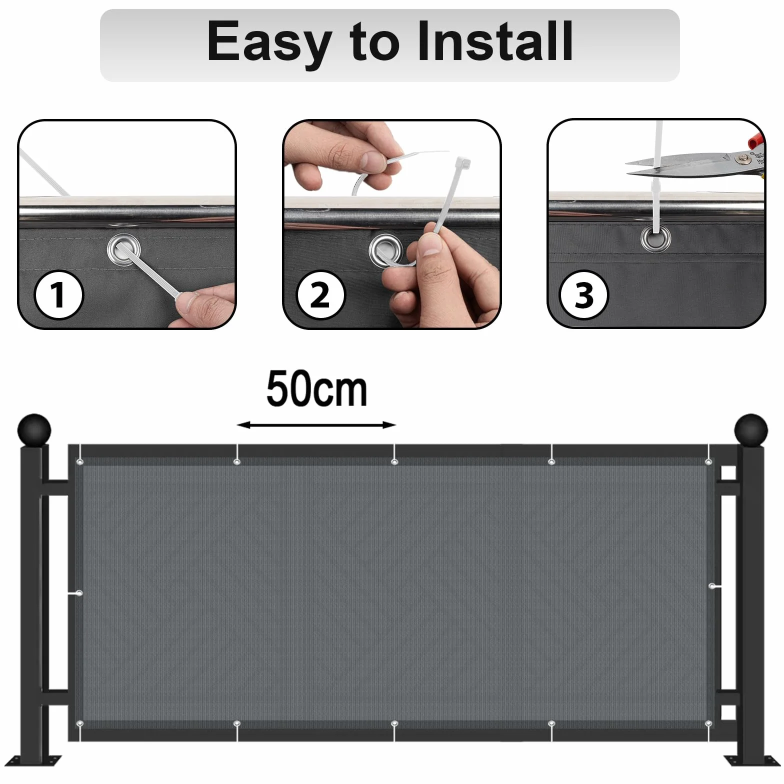 Osłona Balkonowa 90x200cm PES 170g/m² Antracyt Ochrona przed Wiatrem UV