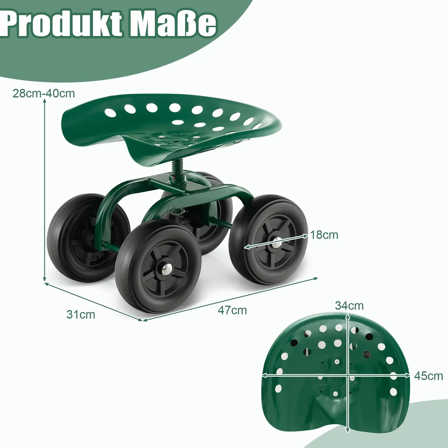GOPLUS Siedzisko na kółkach regulacja wysokości 28-40 cm 150 kg