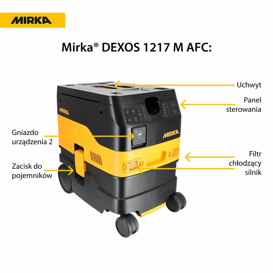 MIRKA DEXOS 1217 AFC - odkurzacz przemysłowy klasy M z automatycznym systemem czyszczenia i wężem 4 m - do szlifierek i warsztatów