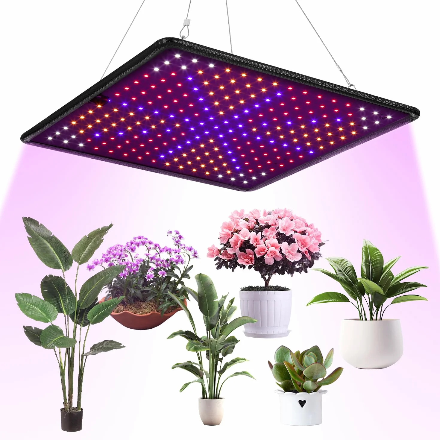 Lampa LED do uprawy roślin PERMUST, pełne spektrum światła UV IR, 60 x 60 cm, do roślin pokojowych i szklarni, warzyw i kwiatów, 256 diod LED, 45 W, kabel 3 m