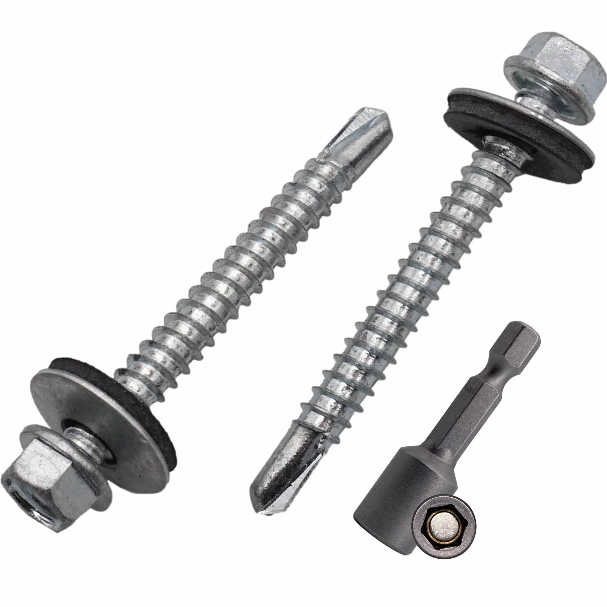 SKIR'CO (80 szt.) Wkręty dekarskie ocynkowane 5,5 x 50 mm, łeb sześciokątny, wkręty samowiercące DIN 7504-K z podkładkami uszczelniającymi EPDM