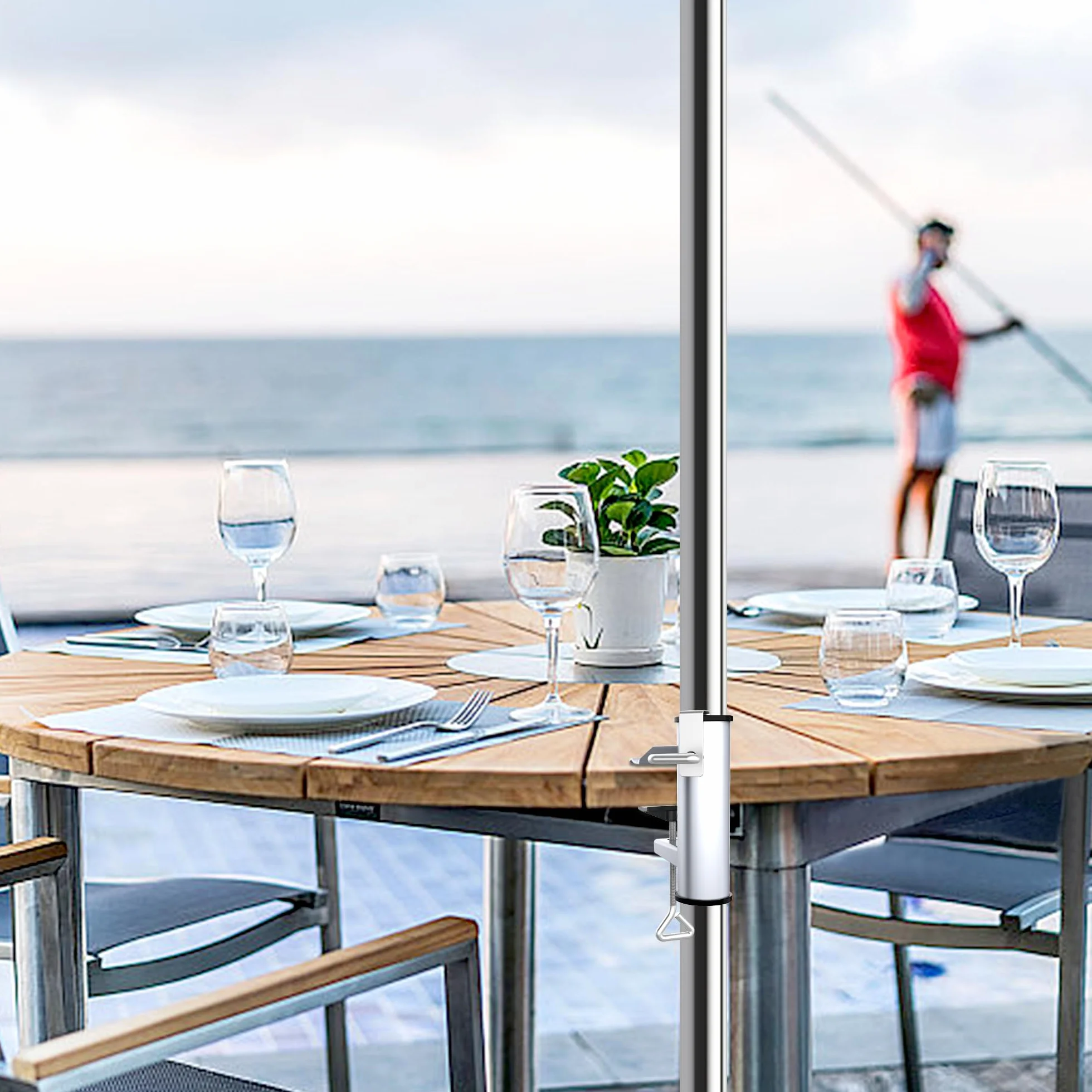 Stojak na parasol plażowy regulowany uchwyt zewnętrzny zacisk mocujący balkon stół tarasowy srebrny