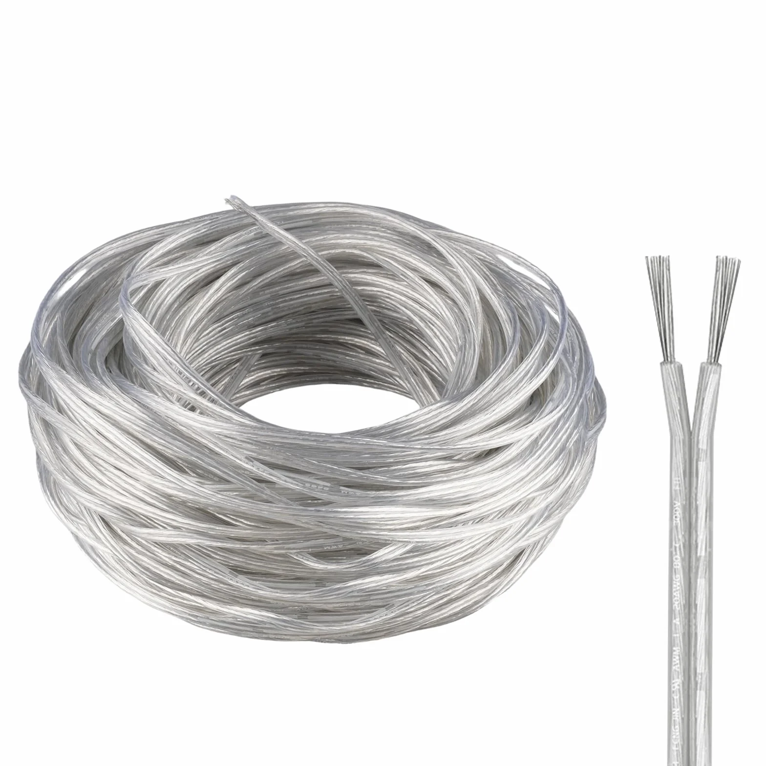 Kabel 25 m, 2-żyłowy, przezroczysty PCW, elastyczny kabel, drut dzwonkowy, 2-żyłowy płaski kabel zasilający, średnica zewnętrzna 1,8 x 3,6 mm, do montażu urządzeń gospodarstwa domowego o