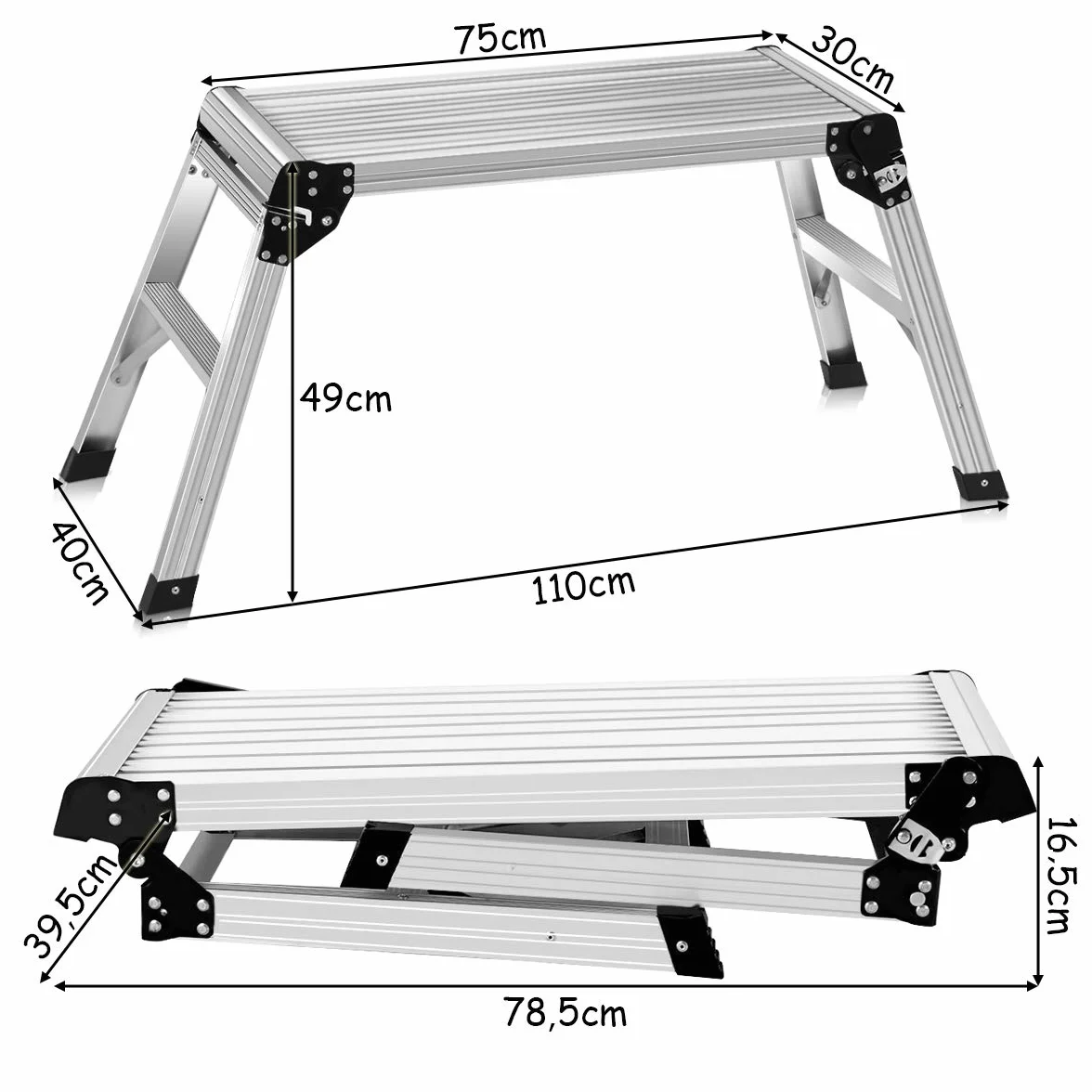COSTWAY Aluminiowa platforma robocza, składana drabina z aluminiową platformą, składany stół warsztatowy, obciążenie do 150 kg, do garażu, ciężarówki, wewnątrz i na zewnątrz