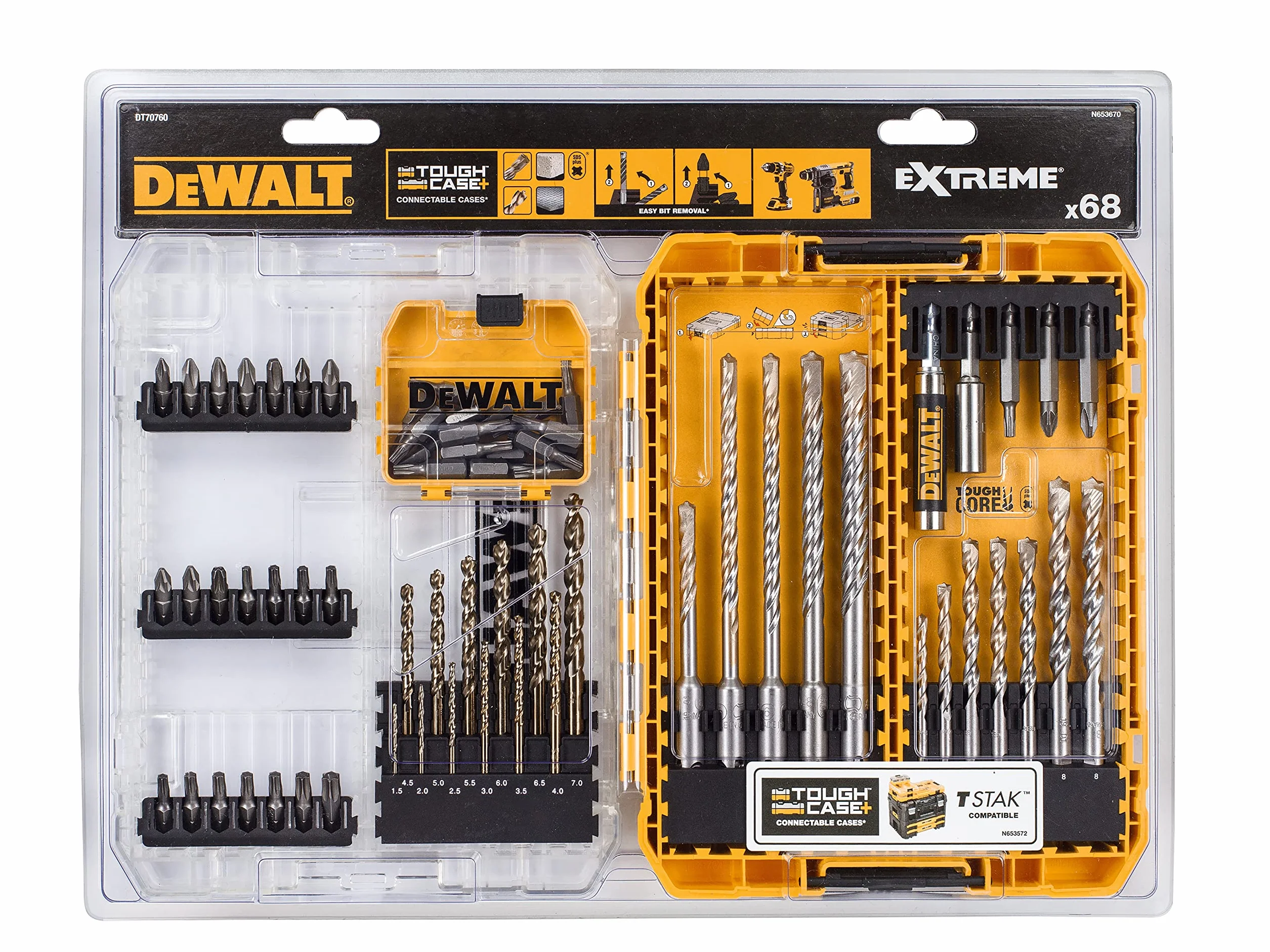 DeWalt DT70760-QZ 68-częściowy zestaw wierteł, wierteł do betonu i metalu, 68 sztuk