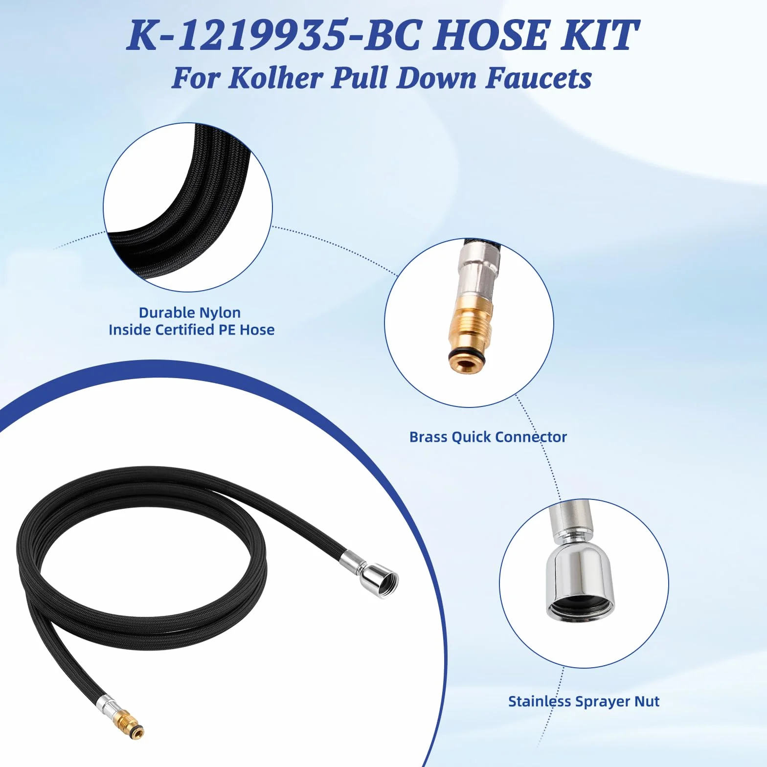 Kohler K-1219935-BC Wąż Wyciągany do Baterii, Kran Kuchenny z Magnetycznym Systemem Dokującym DockNetik, Zestaw Węża 67 Cali, Część Zamienna K-1304674-BC