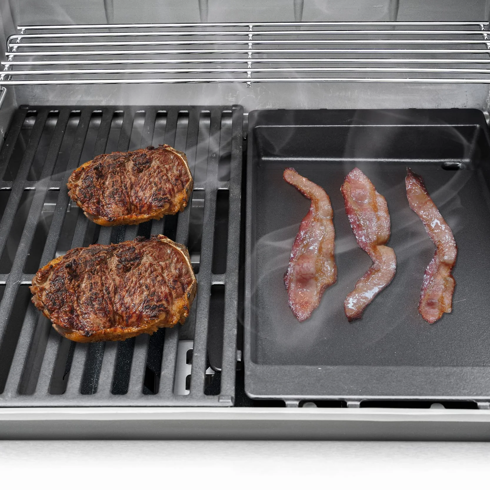 Onlyfire Żeliwny Ruszt do Grilla, Nieprzywierający, Płaski Ruszt do Grilli Gazowych Weber Spirit i Spirit II Serii 200/300, Patelnia Żeliwna, Patelnia Grillowa, 43 x 29 cm