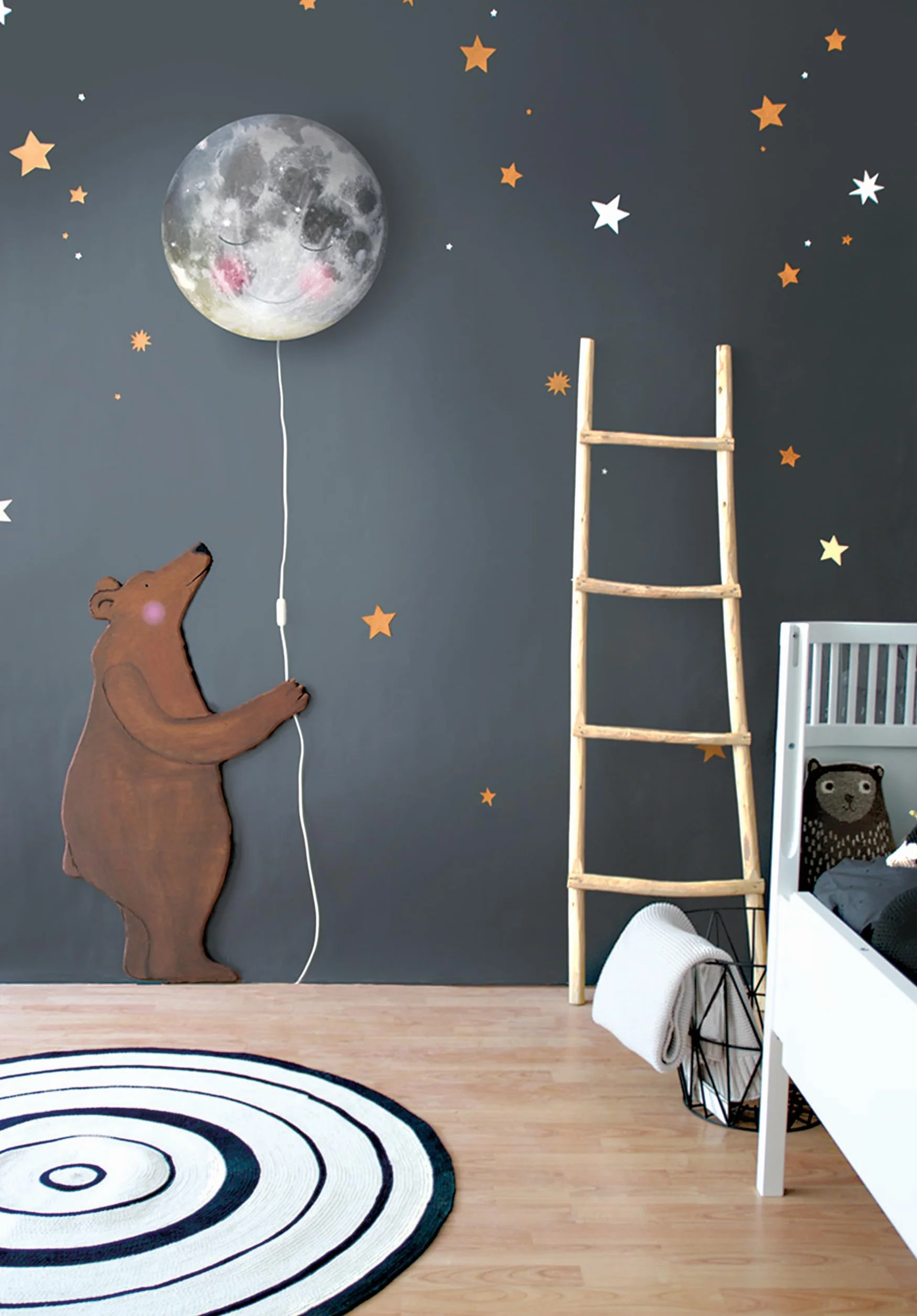 Lampa ścienna ze śpiącym księżycem, Ø 45 cm, do pokoju dziecięcego