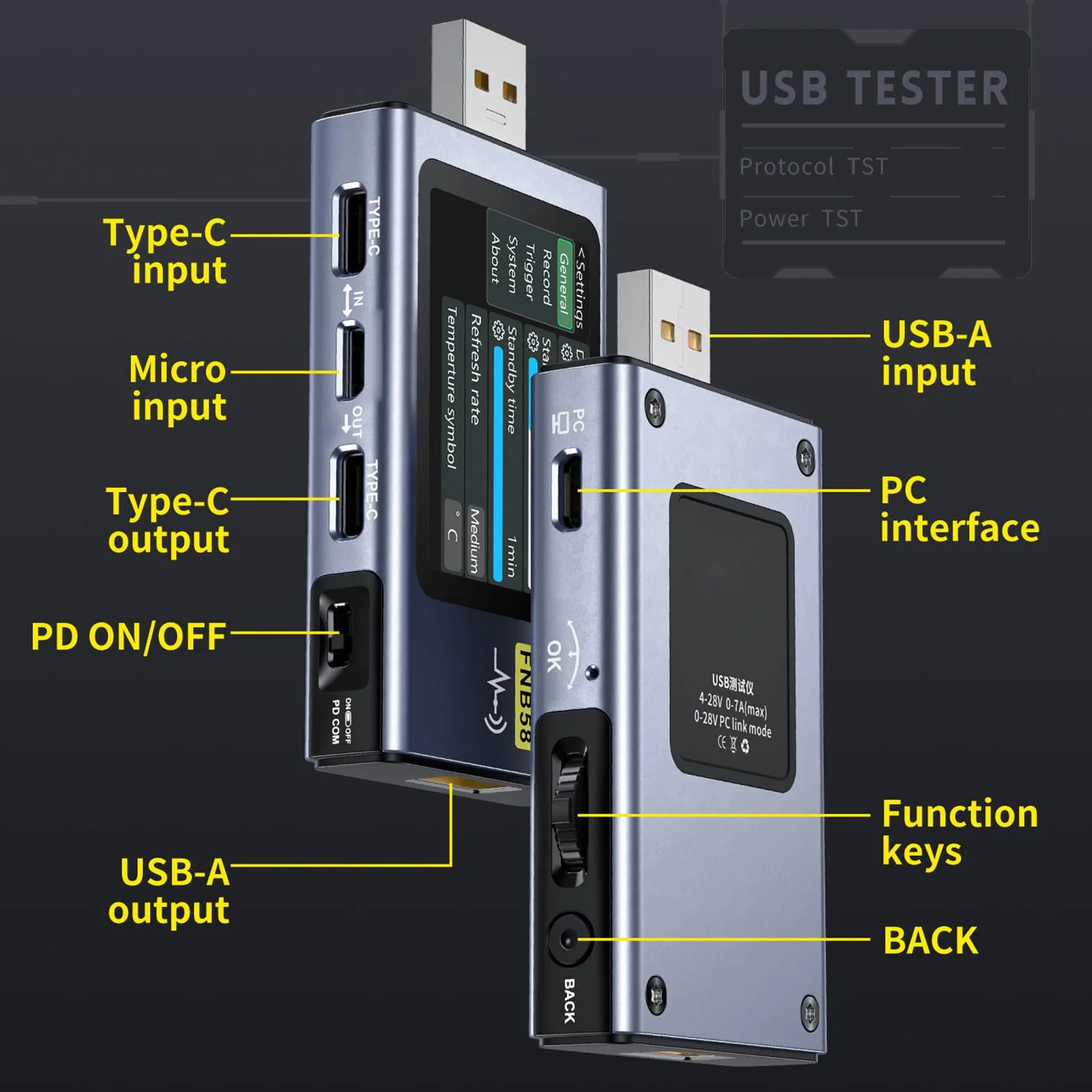 Ausla Tester 4-28V 7A LCD USB A&C Napięcie Prąd Moc Test Cyfrowy Multimetr Bluetooth z 2.0 Calowym Wyświetlaczem LCD HD dla PD2.0 PD3.0 QC2.0 QC3.0