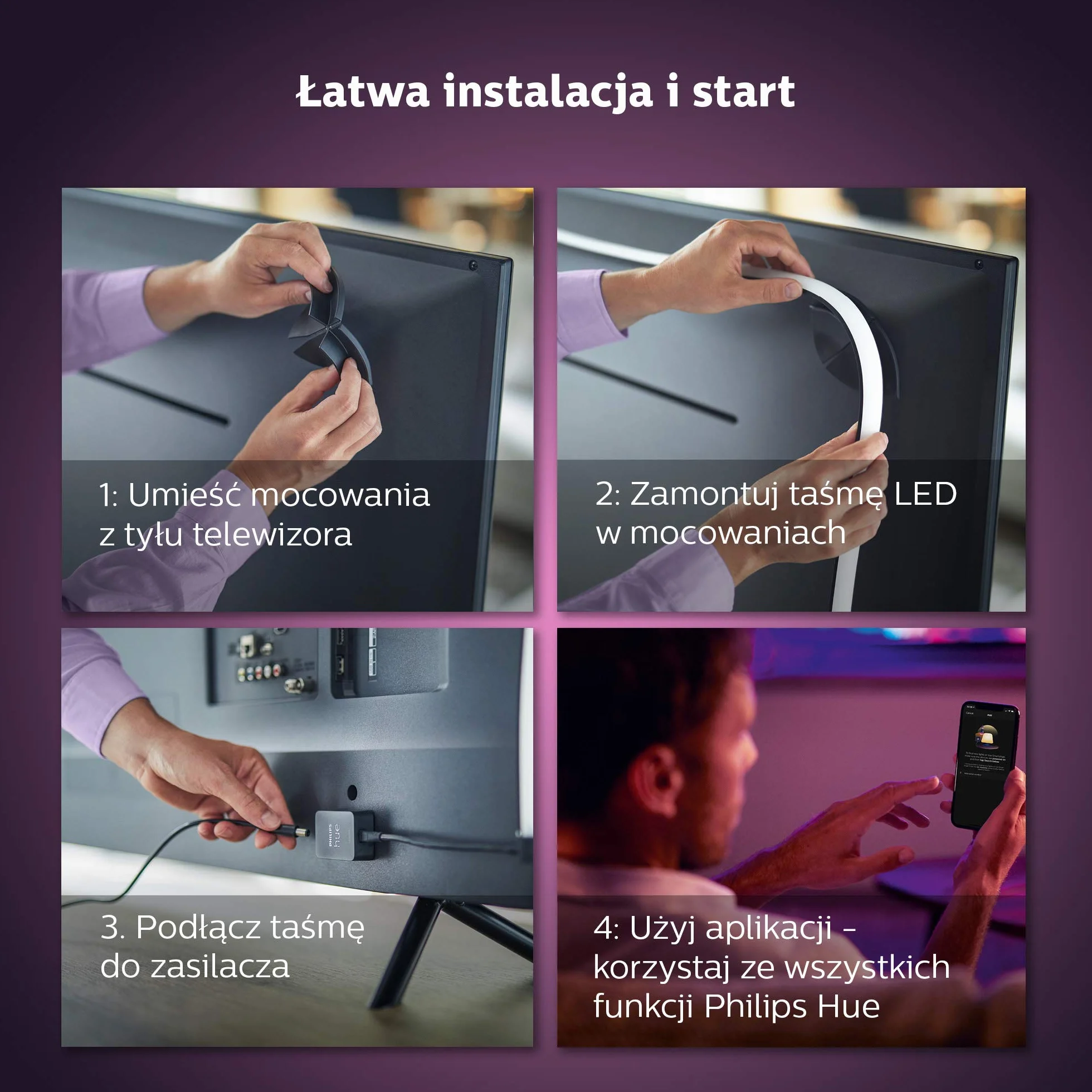 Philips Hue Play Taśma LED, 75 cali, Gradient Taśma LEDowa z 16mln Kolorów, Smart LED do Podświetlenia TV i Gamingu